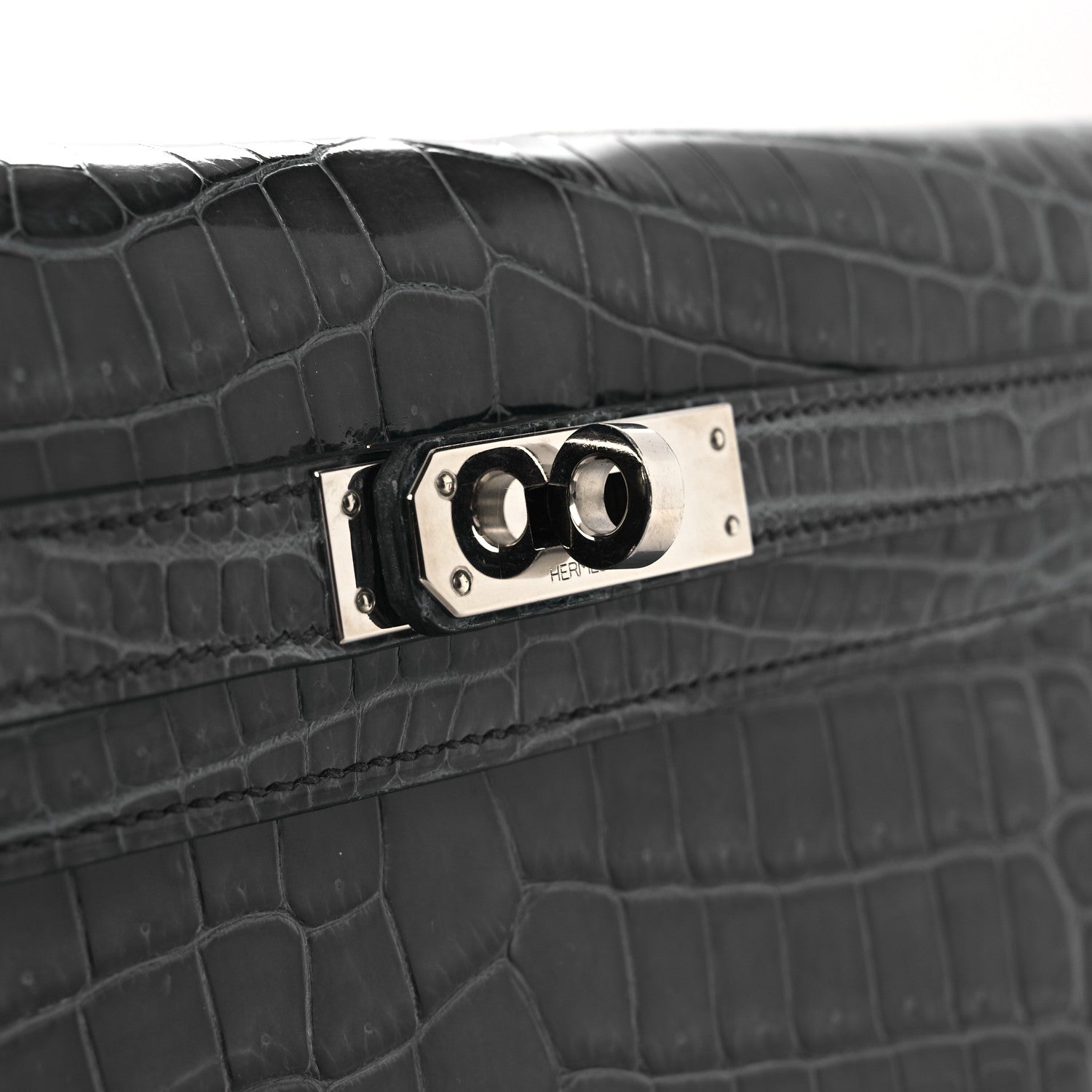 Shiny Niloticus Crocodile Kelly Elan Pochette Bleu Tempete