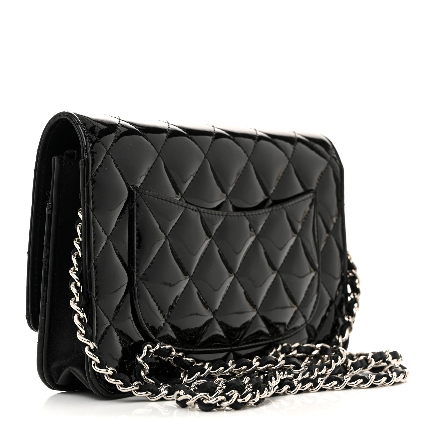 Patent Calfskin Quilted Reissue Wallet On Chain WOC So Black