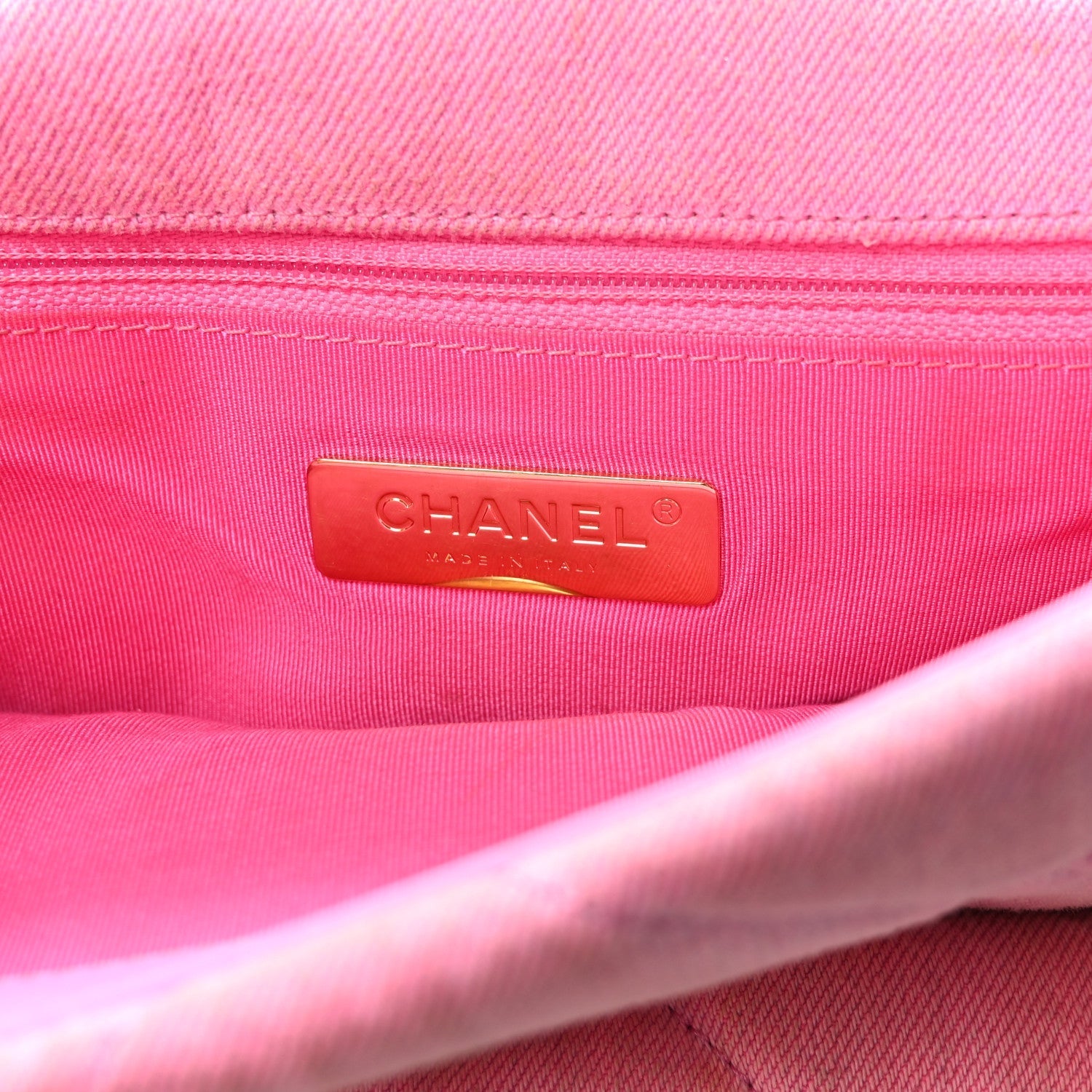 Denim Quilted Medium Chanel 19 Flap Neon Pink