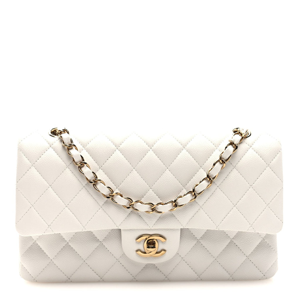 Caviar Quilted Medium Double Flap White