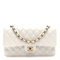 Caviar Quilted Medium Double Flap White