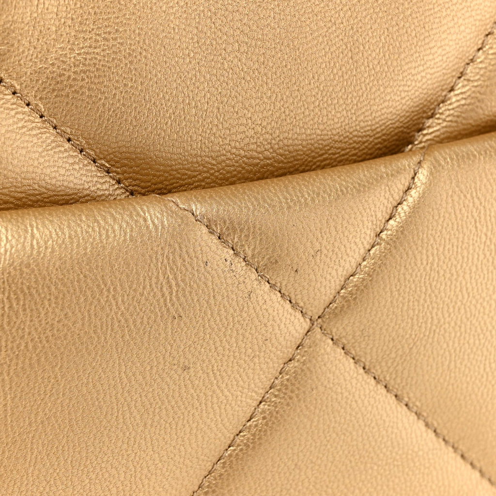Metallic Goatskin Quilted Medium Chanel 19 Flap Gold