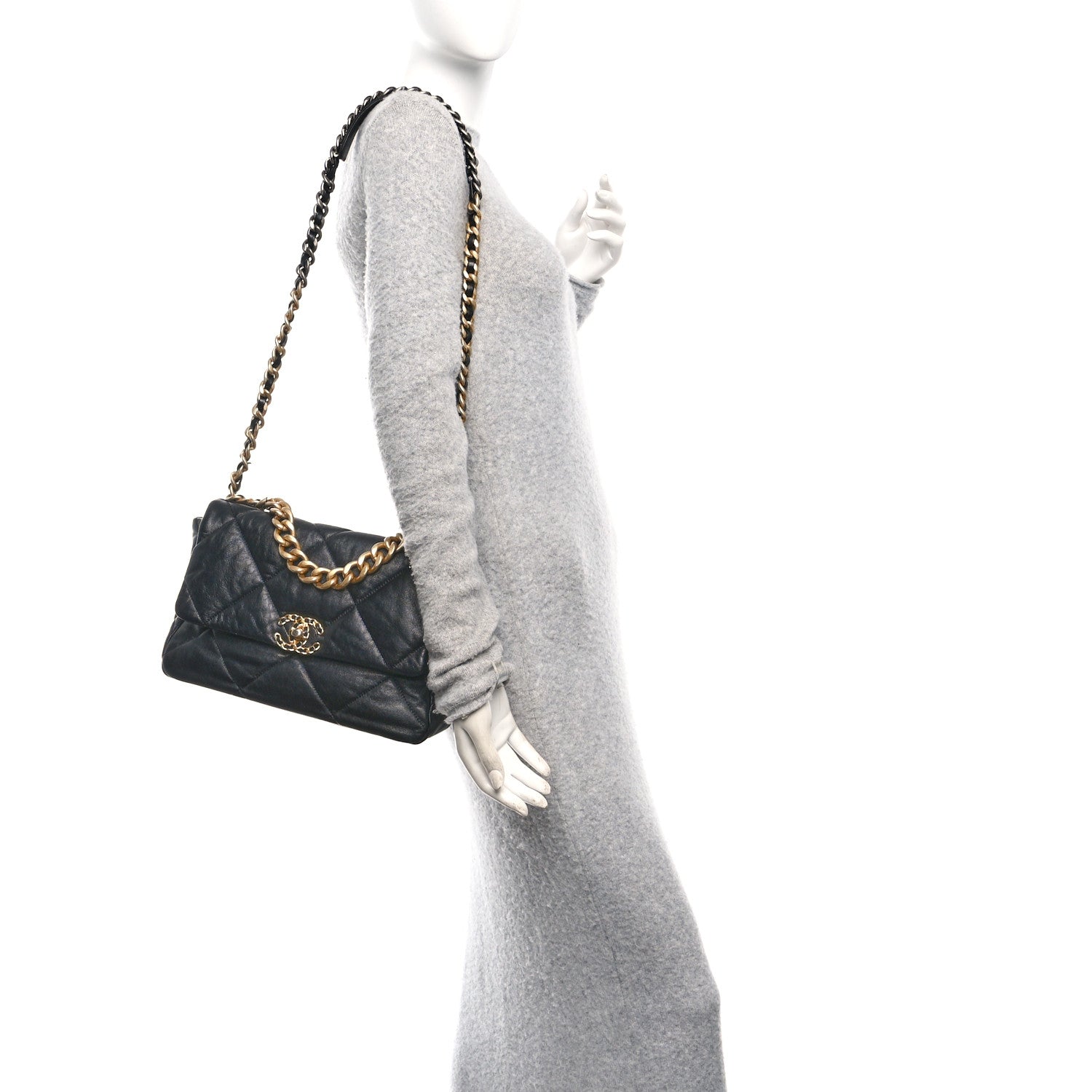 Goatskin Quilted Large Chanel 19 Flap Black