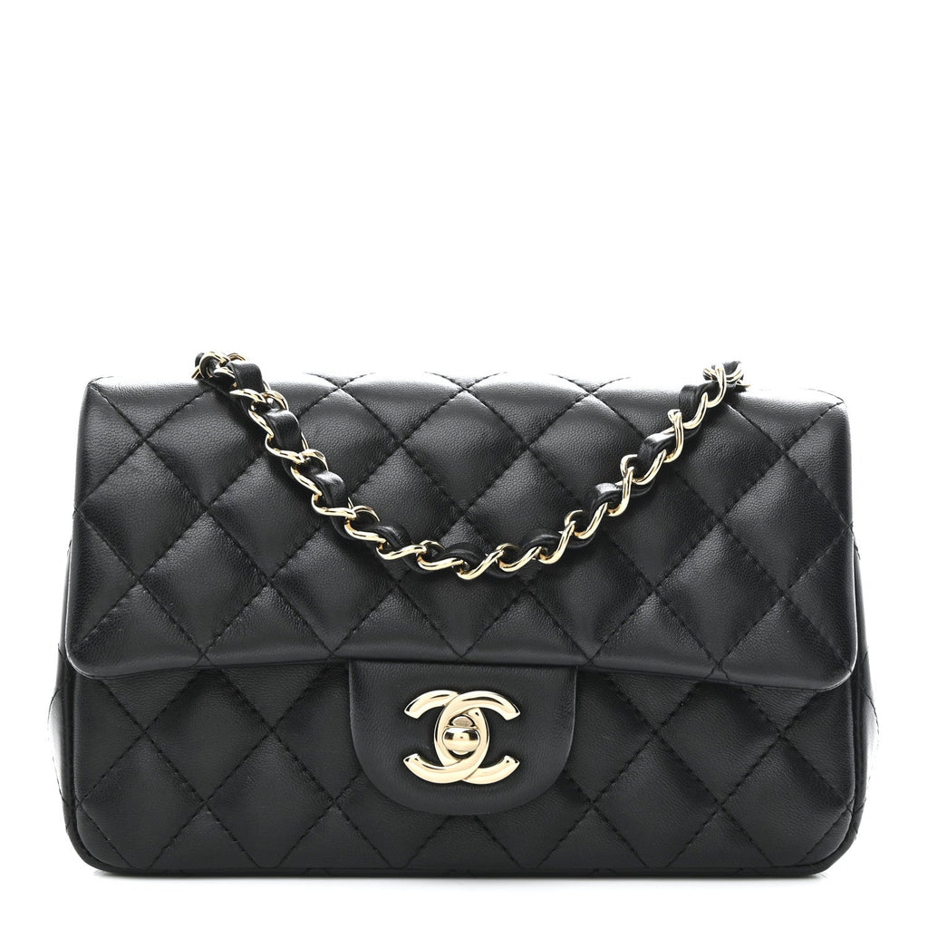 Lambskin Quilted Mini Rectangular Flap Black