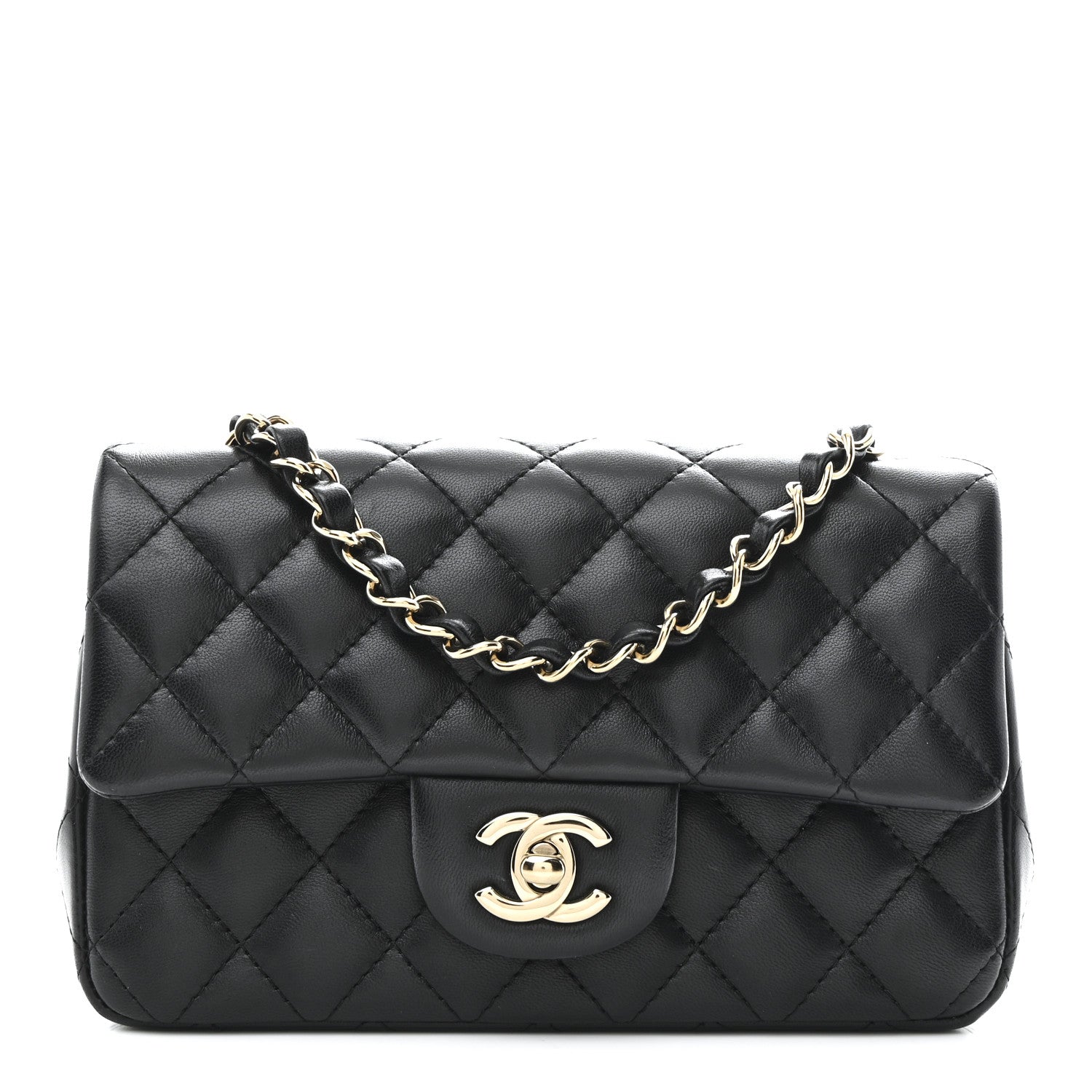 Lambskin Quilted Mini Rectangular Flap Black