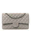 Lambskin Quilted Medium Double Flap Grey