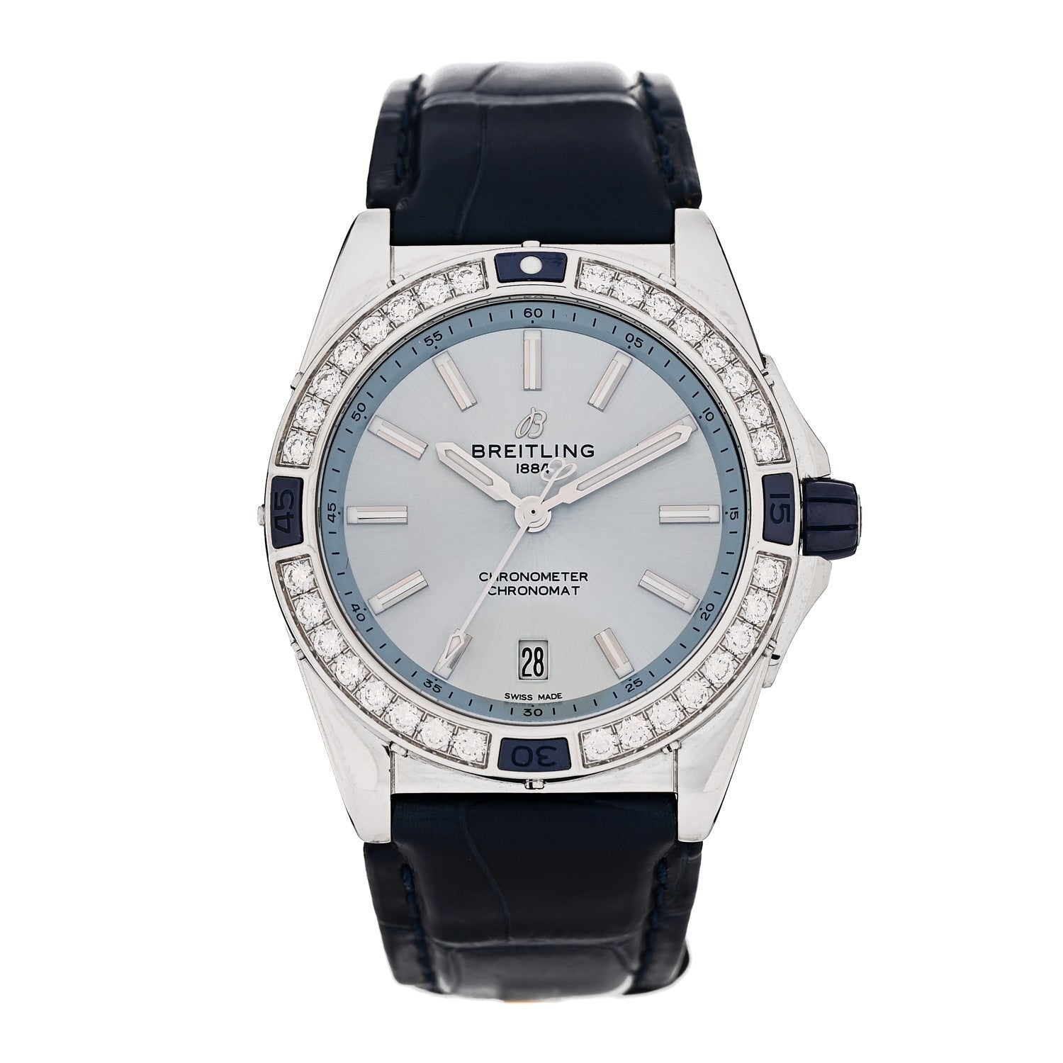 Stainless Steel Alligator Diamond Bezel 38mm Chronomat Automatic Watch Ice Blue A17356