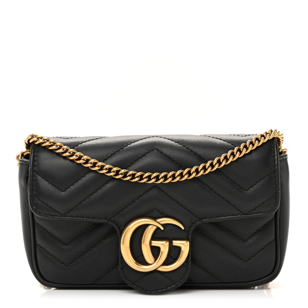 Calfskin Matelasse Super Mini GG Marmont Shoulder Bag Black