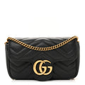 Calfskin Matelasse Super Mini GG Marmont Shoulder Bag Black