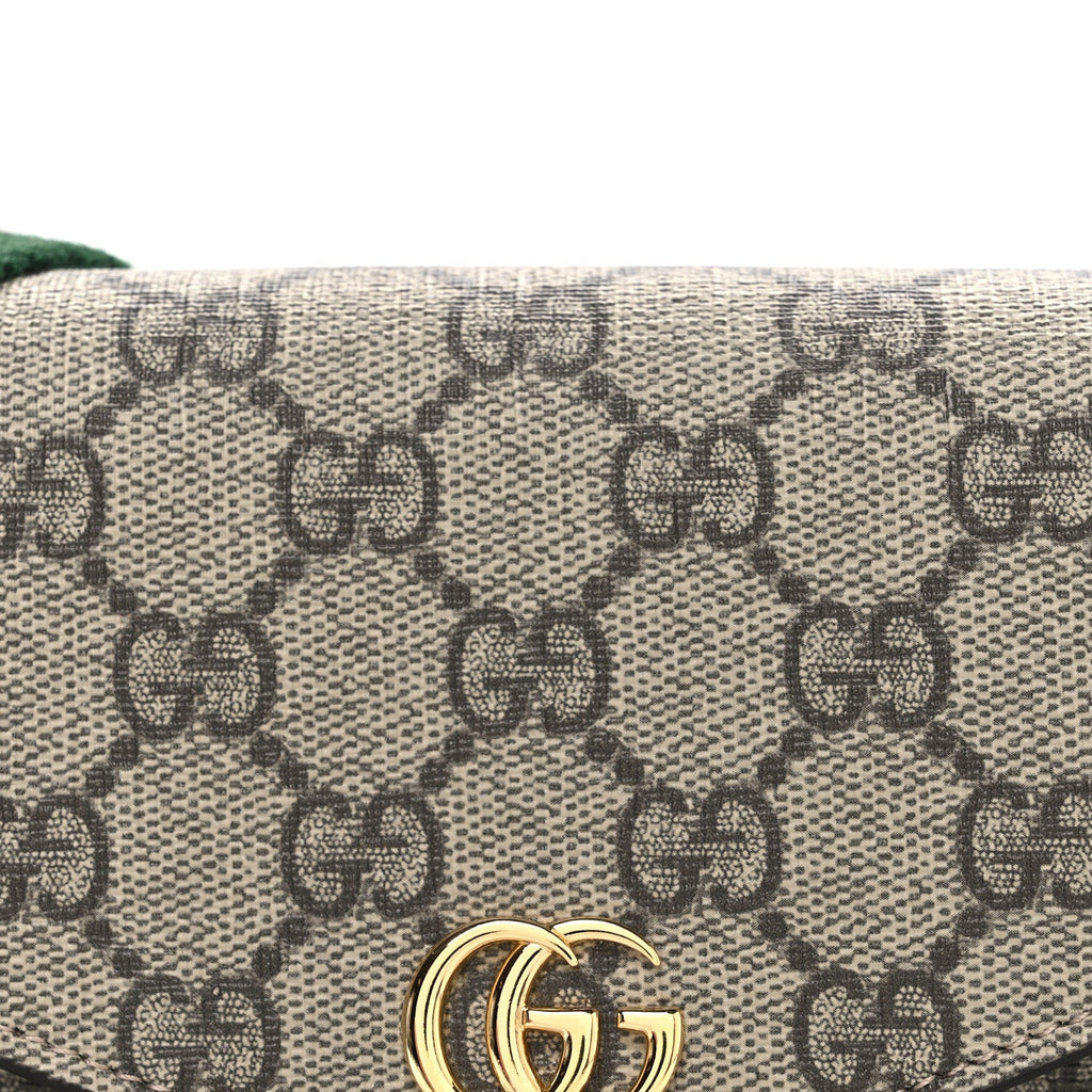 GG Supreme Monogram Textured Dollar Calfskin Web Mini Ophidia Envelope Shoulder Bag Beige Ebony New Acero