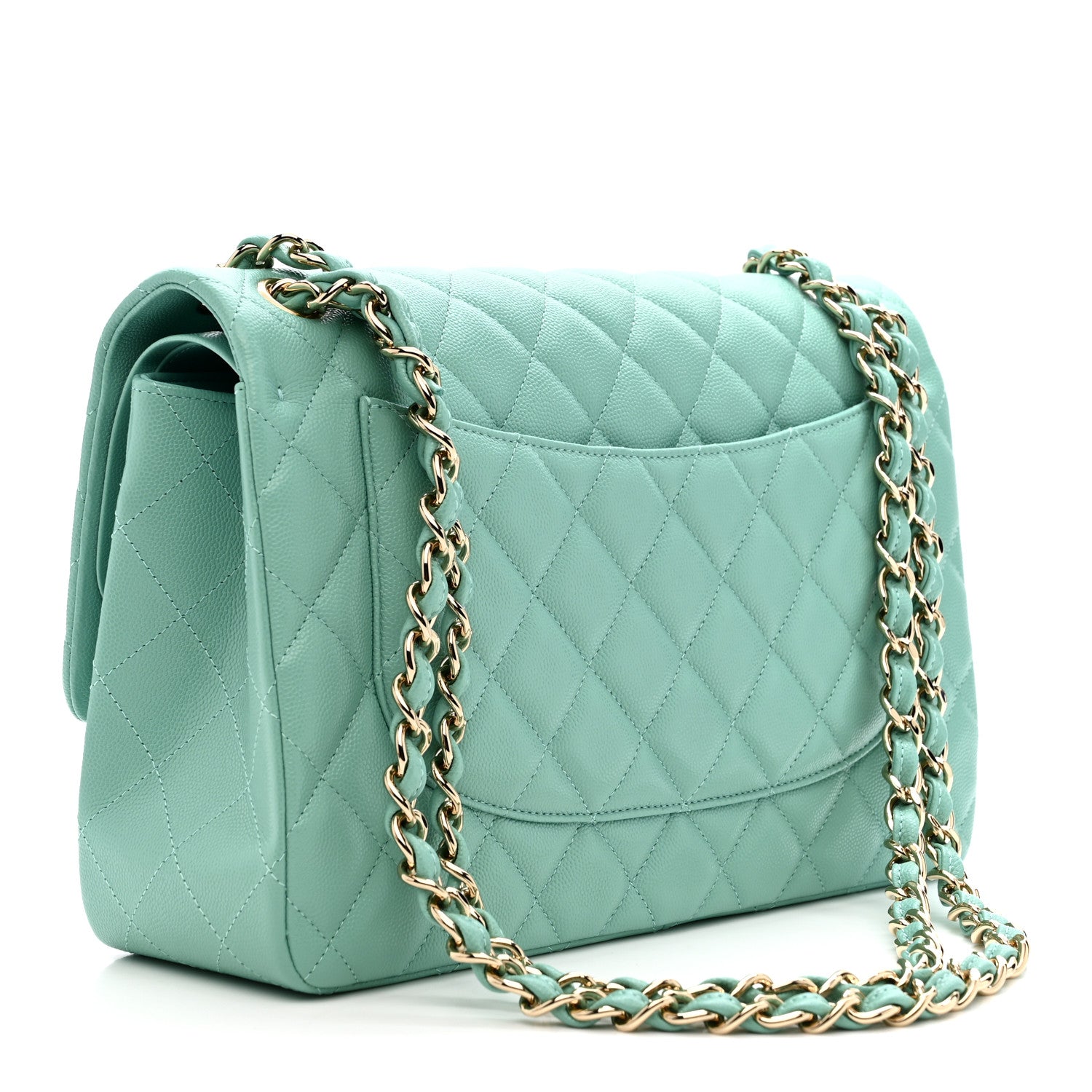 Caviar Quilted Jumbo Double Flap Light Green