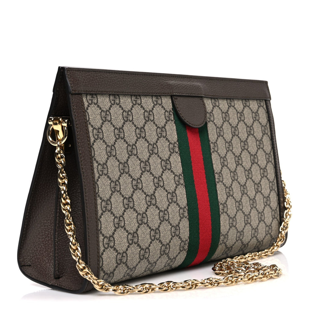 GG Supreme Monogram Web Medium Ophidia Chain Shoulder Bag Brown