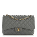 Caviar Quilted Jumbo Double Flap Grey