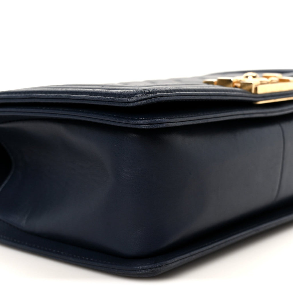 Lambskin Quilted Medium Boy Flap Dark Navy
