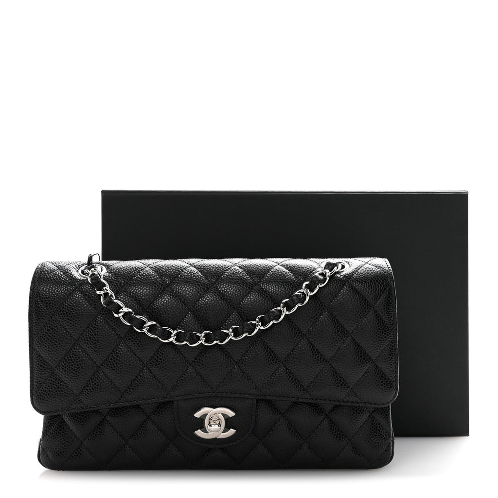 Caviar Quilted Medium Double Flap Black