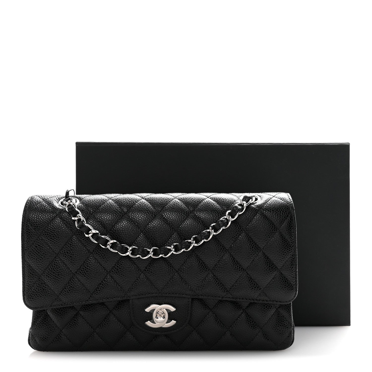 Caviar Quilted Medium Double Flap Black