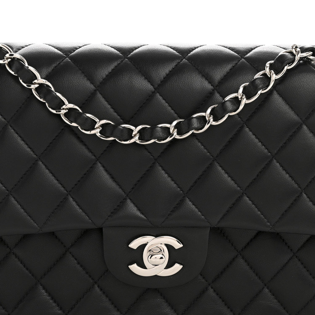 Lambskin Quilted Medium Double Flap Black
