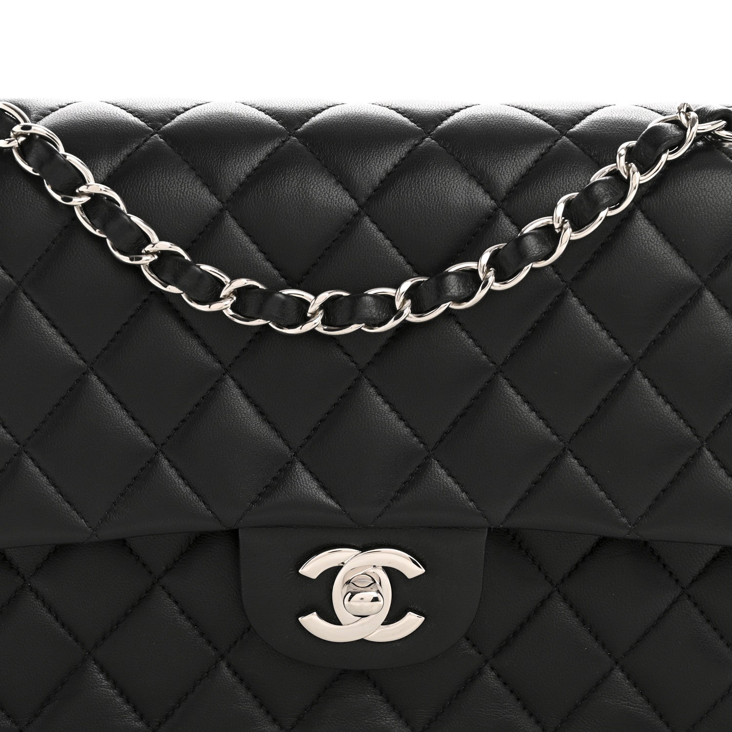 Lambskin Quilted Medium Double Flap Black