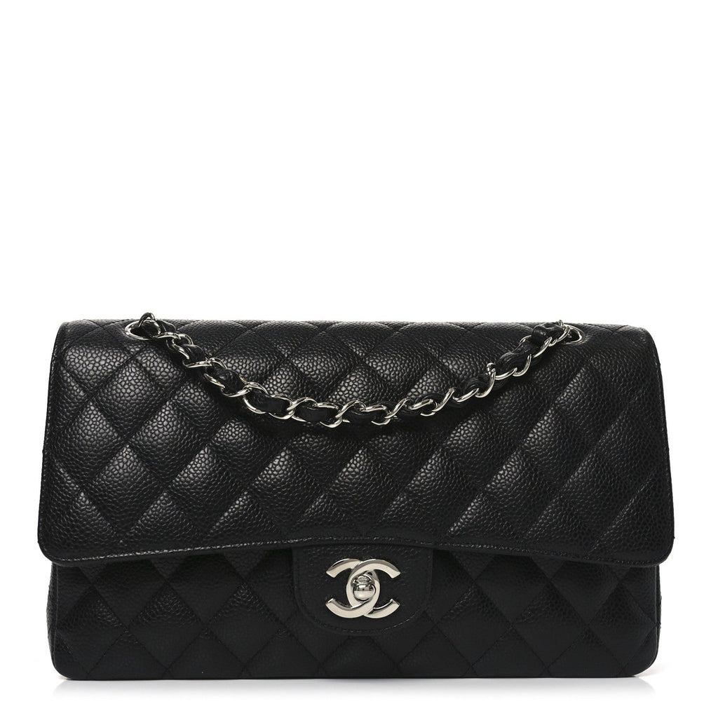 Caviar Quilted Medium Double Flap Black