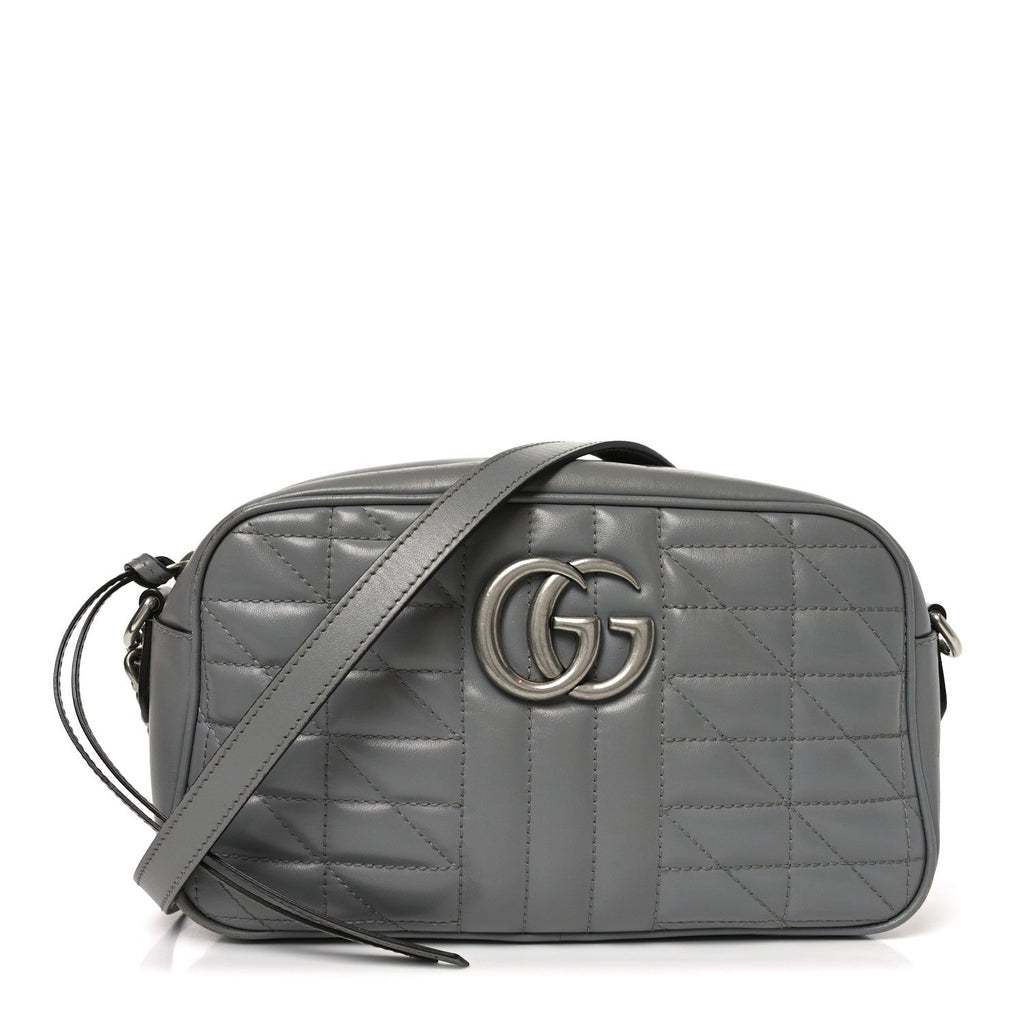 Calfskin Matelasse Aria Small GG Marmont Chain Shoulder Bag Deep Grey