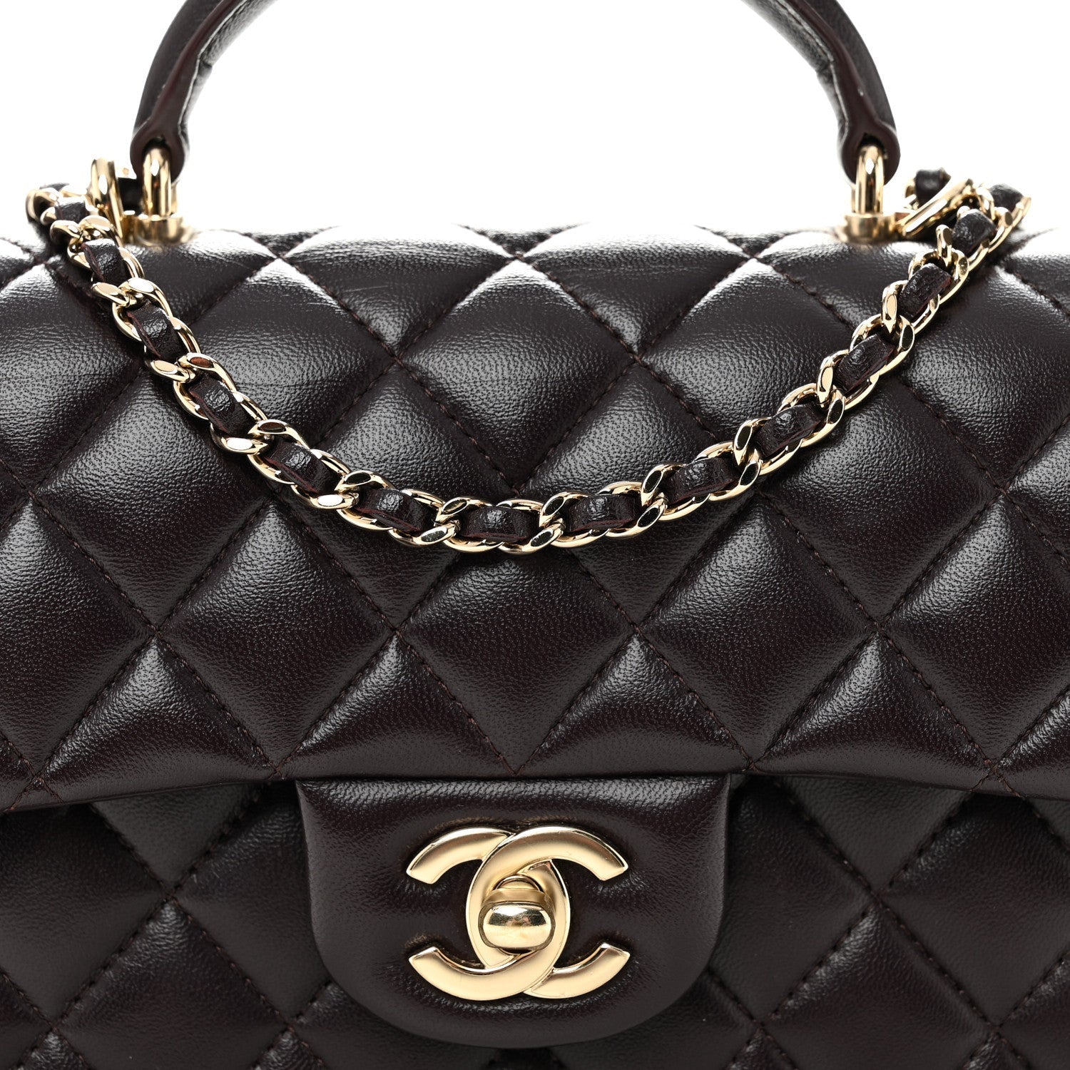 Lambskin Quilted Mini Top Handle Rectangular Flap Dark Purple