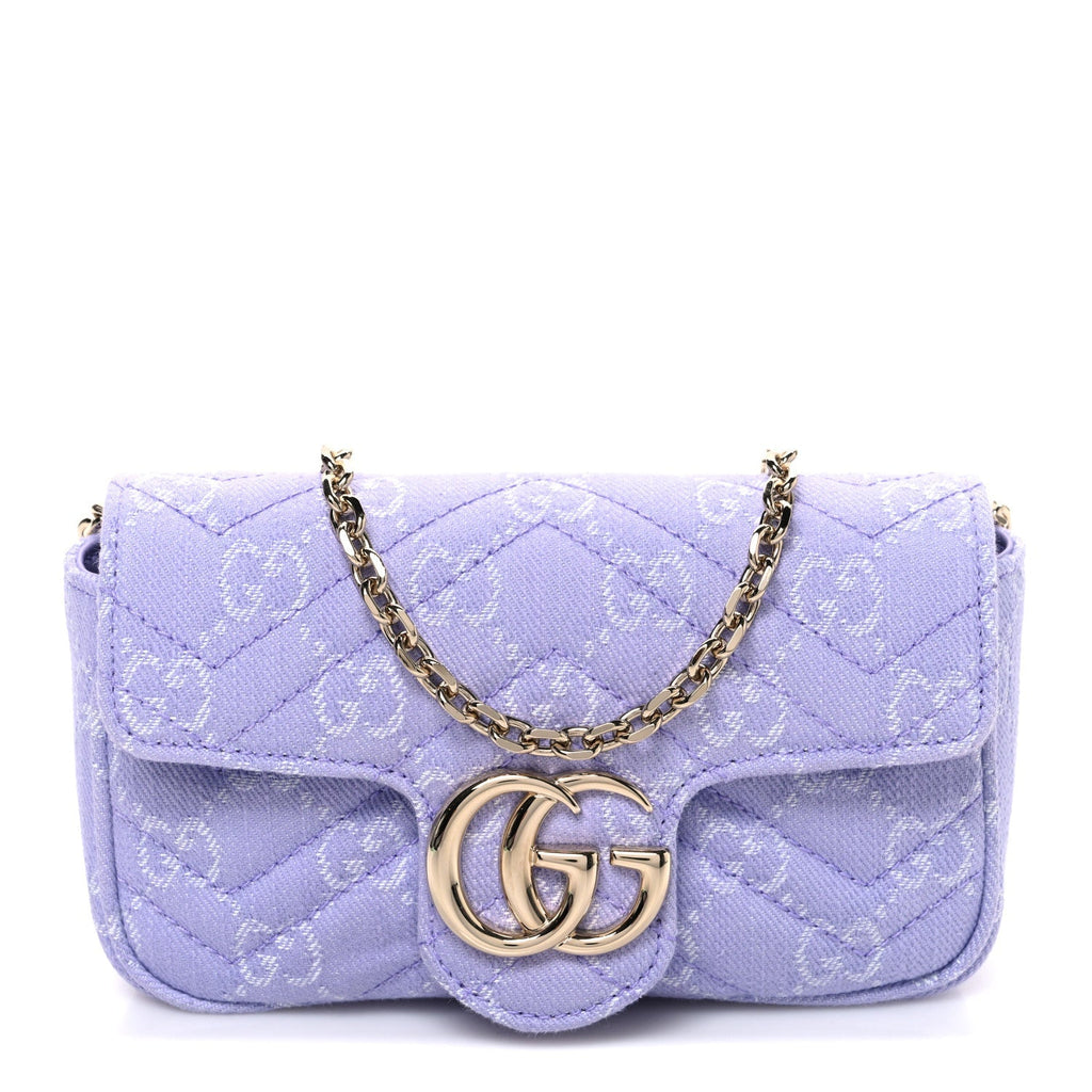Denim GG Monogram Mini GG Marmont Shoulder Bag Light Purple