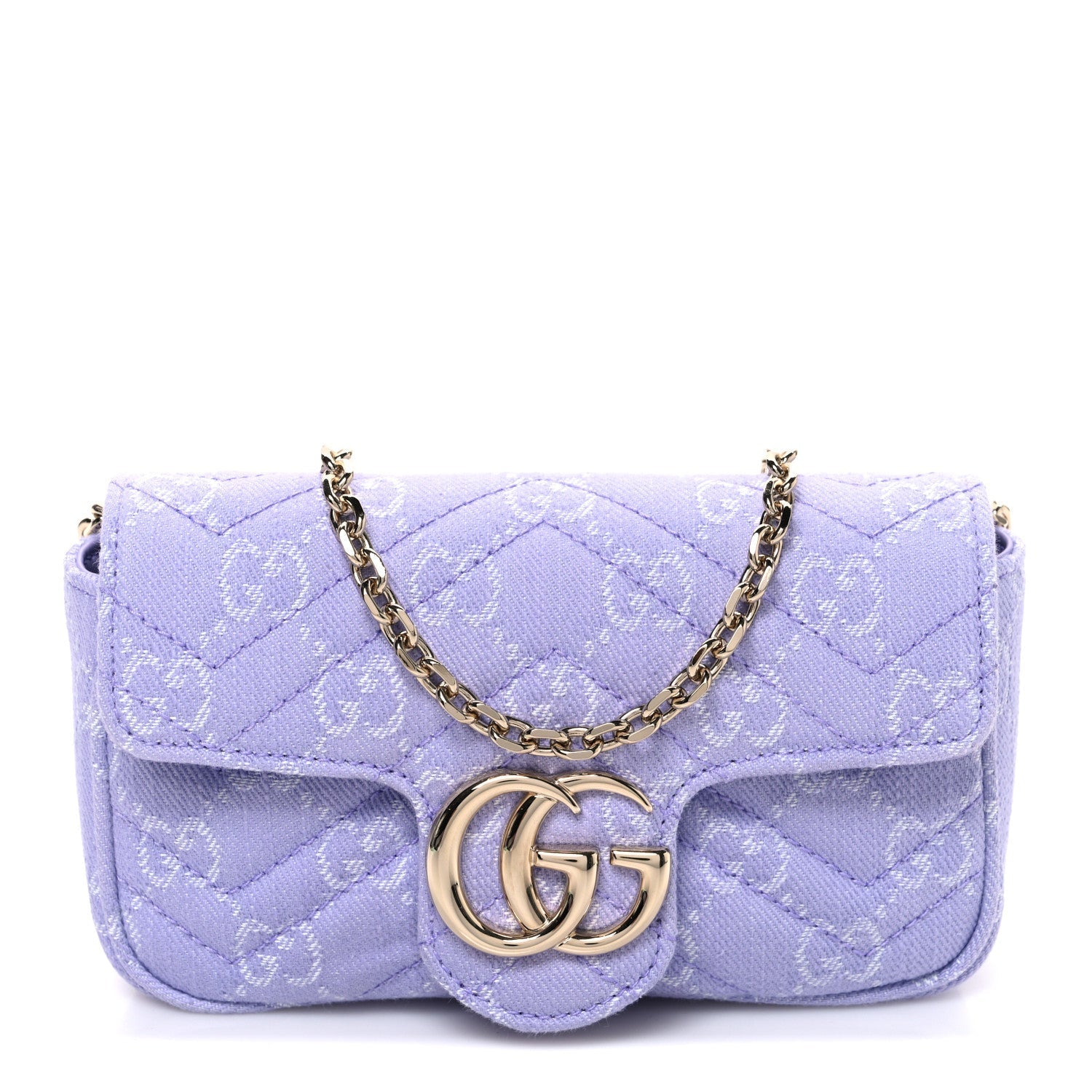 Denim GG Monogram Mini GG Marmont Shoulder Bag Light Purple