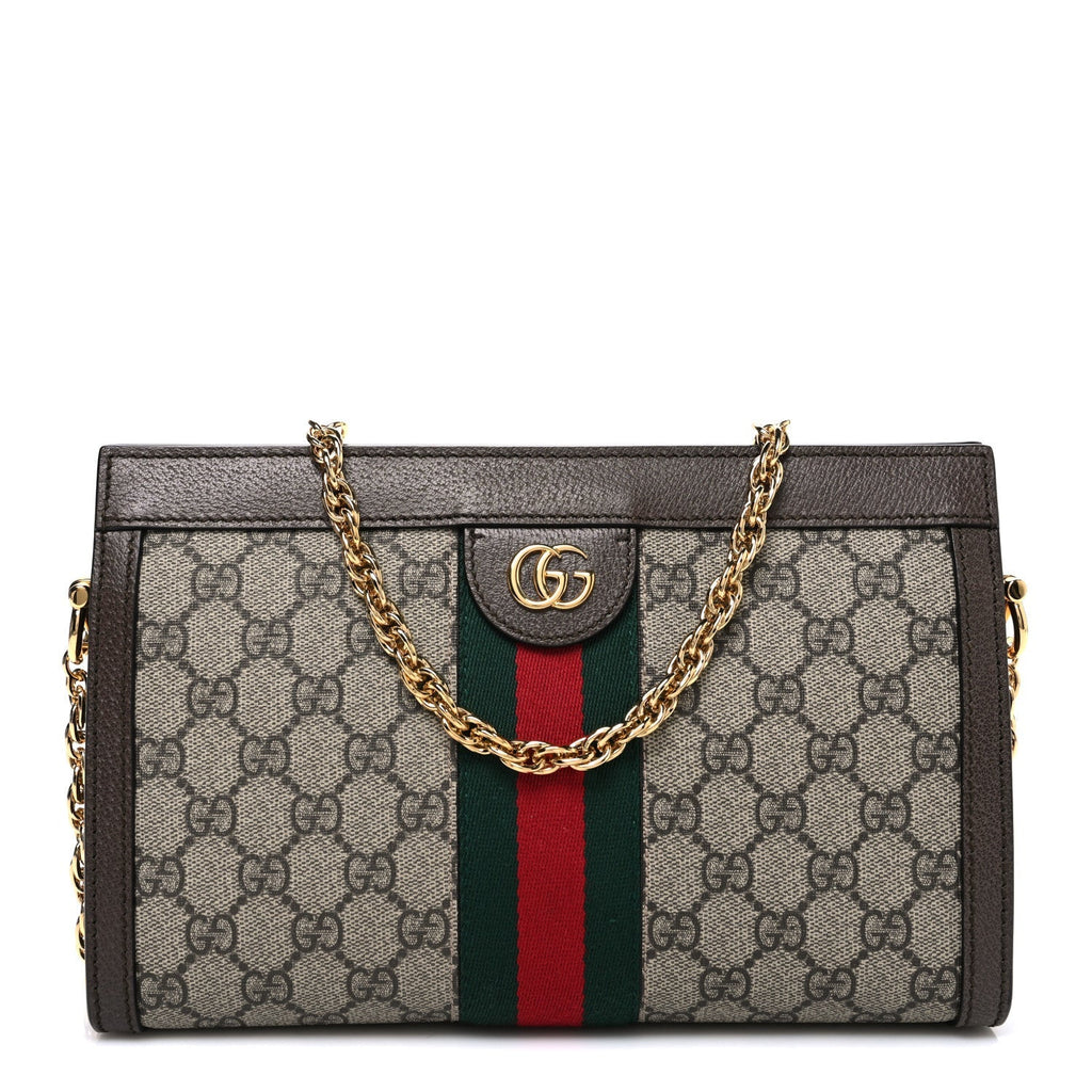 GG Supreme Monogram Web Small Ophidia Chain Shoulder Bag Brown