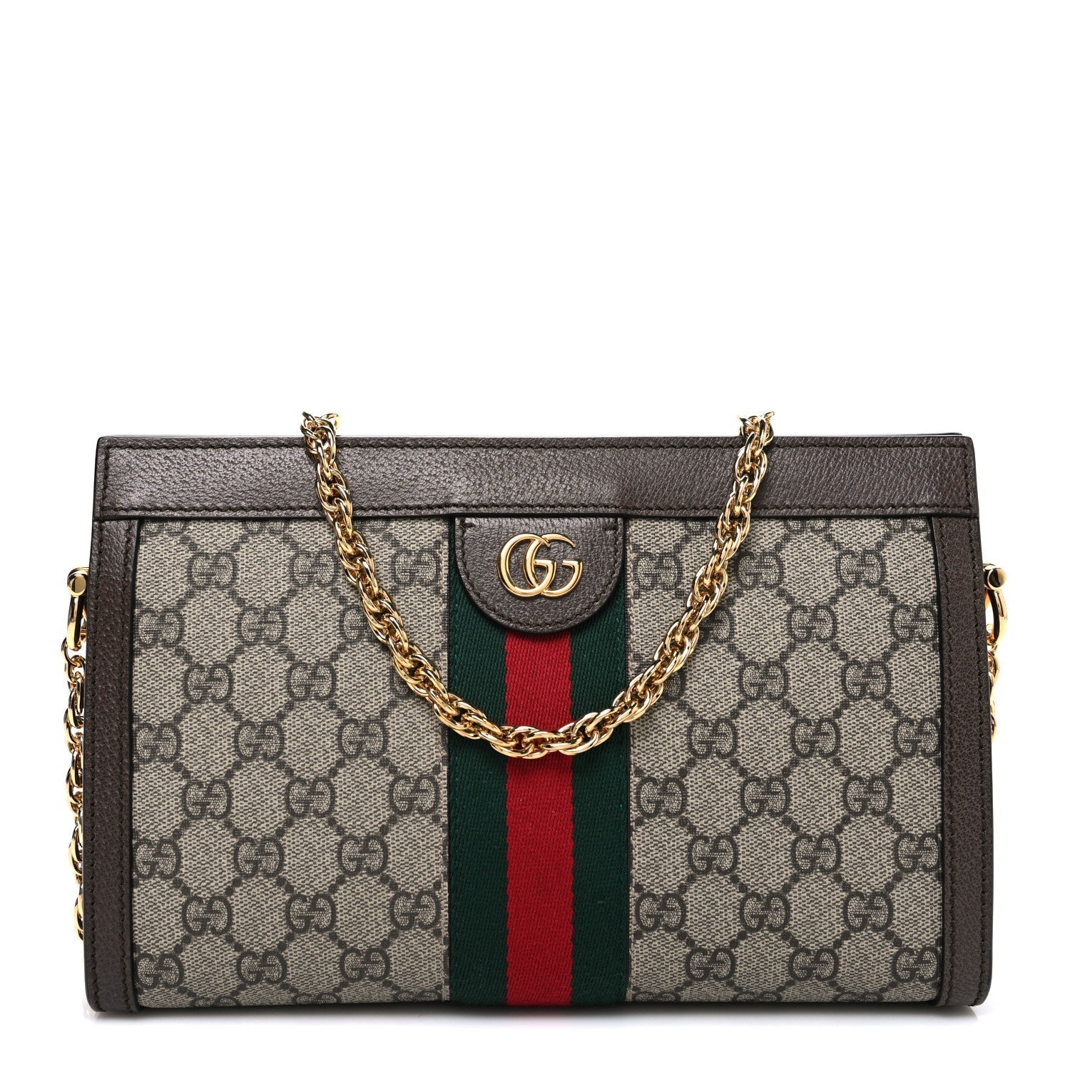 GG Supreme Monogram Web Small Ophidia Chain Shoulder Bag Brown