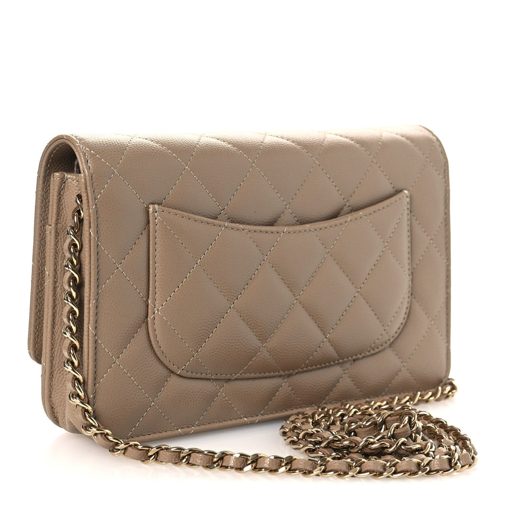 Caviar Quilted Wallet on Chain WOC Dark Beige