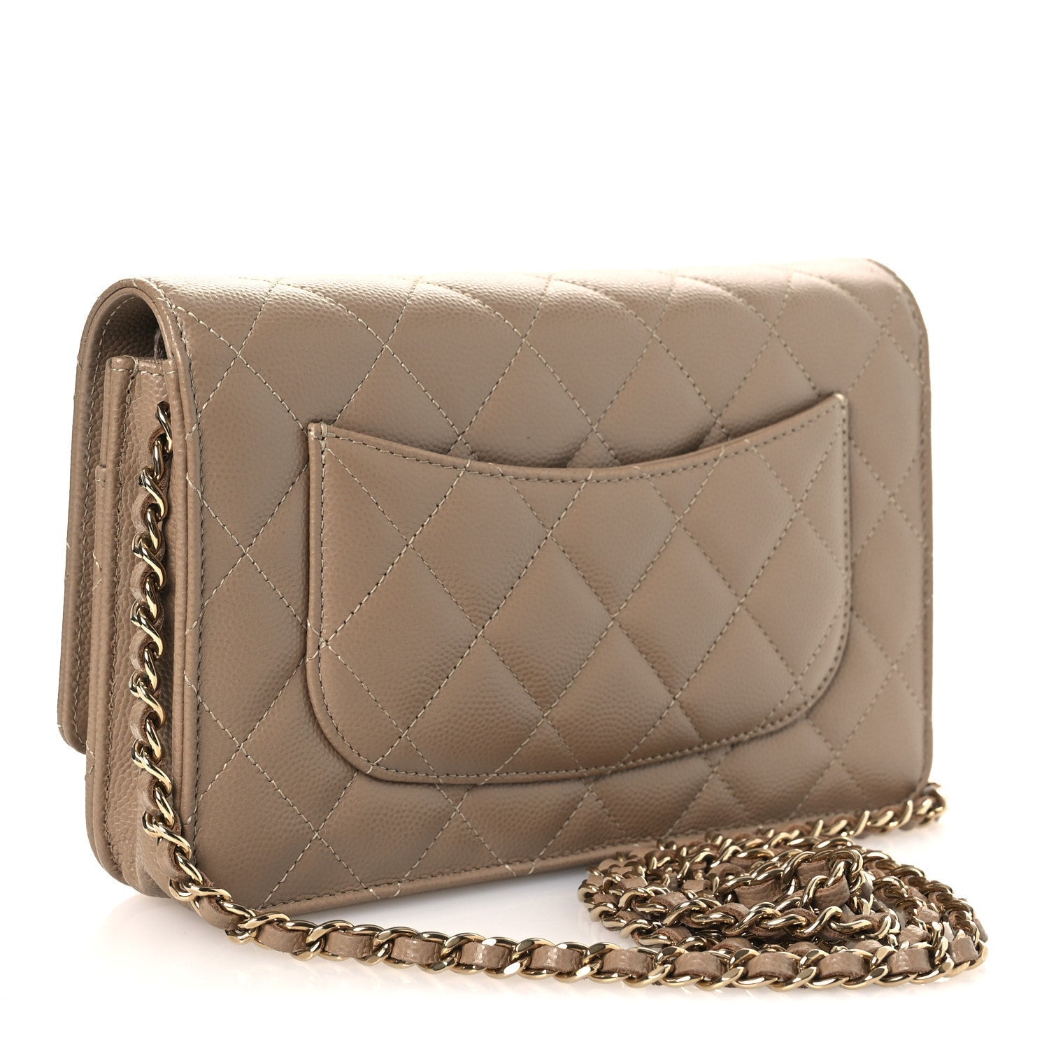 Caviar Quilted Wallet on Chain WOC Dark Beige