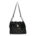 Shiny Crumpled Calfskin Quilted Small Chanel 25 Handbag Black