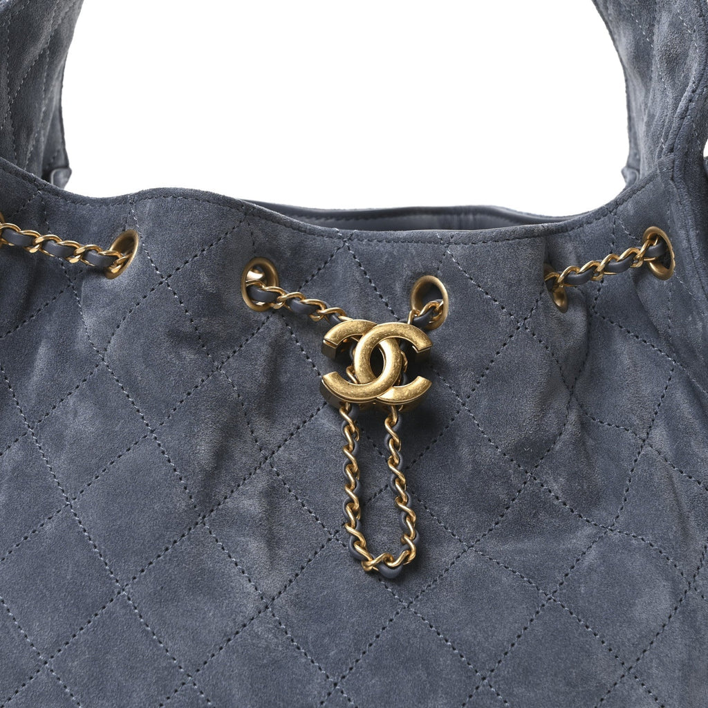 Suede Quilted Small Chanel 25 Handbag Blue