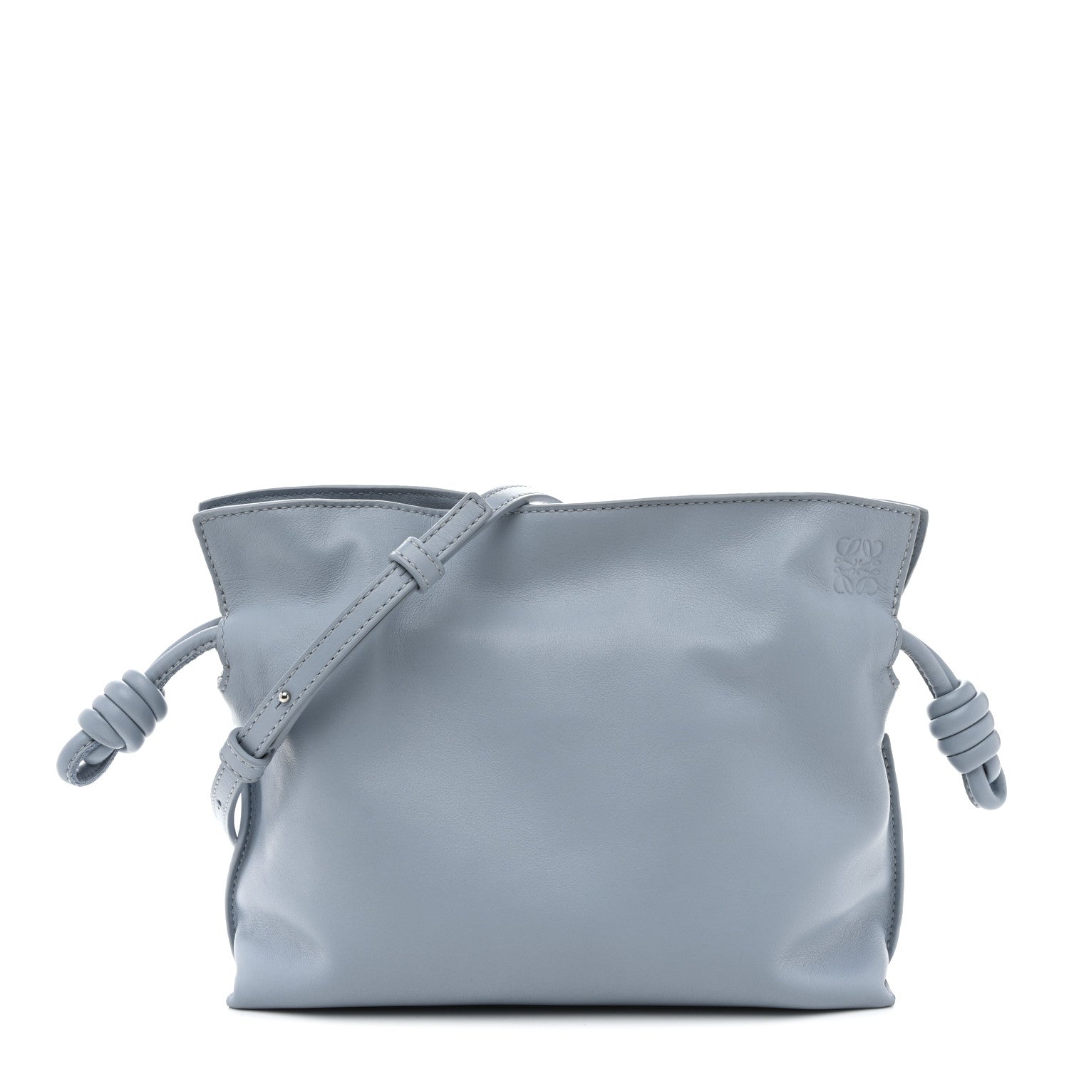 Calfskin Mini Flamenco Knot Clutch Dusty Blue