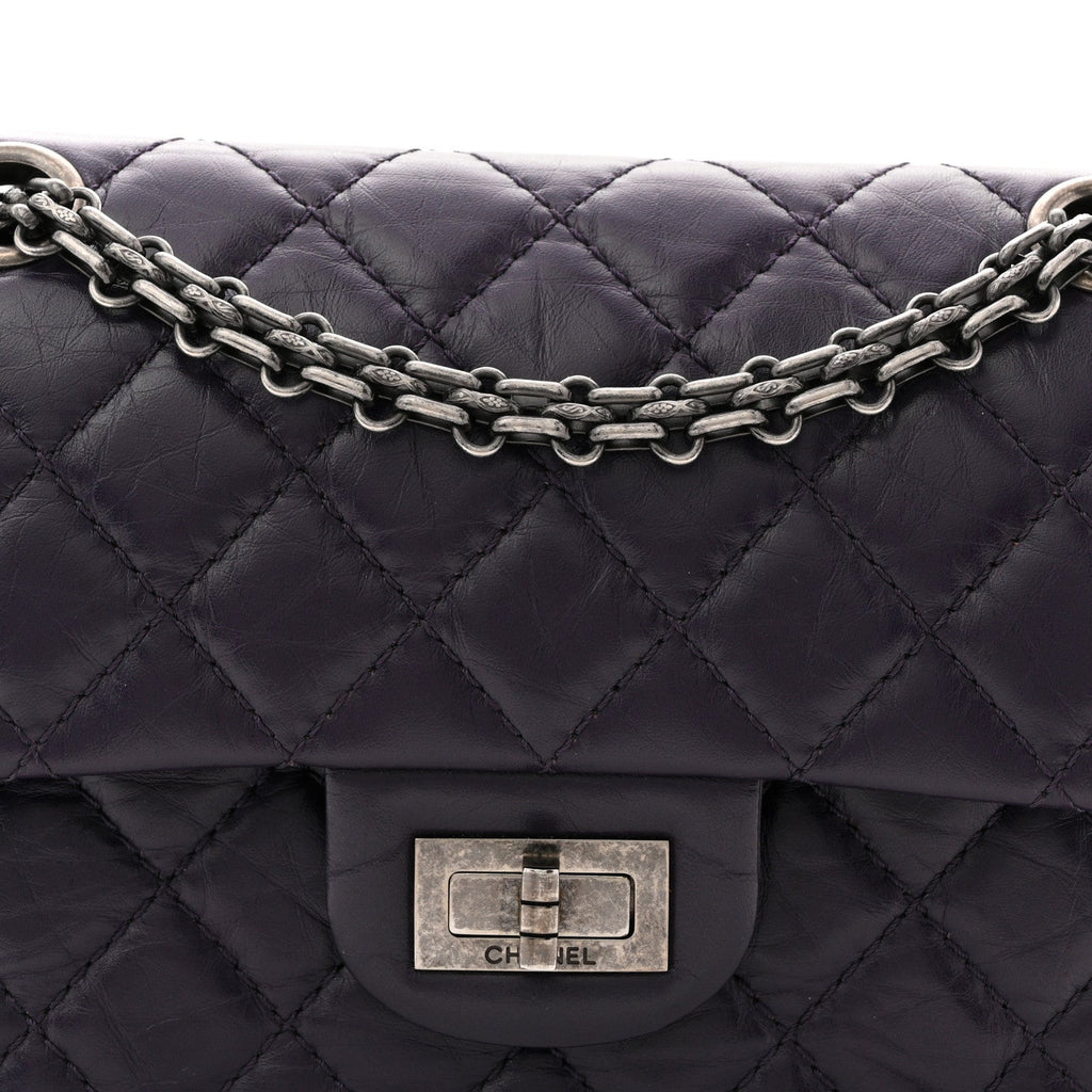 Aged Calfskin Quilted 2.55 Reissue Mini Flap Dark Purple