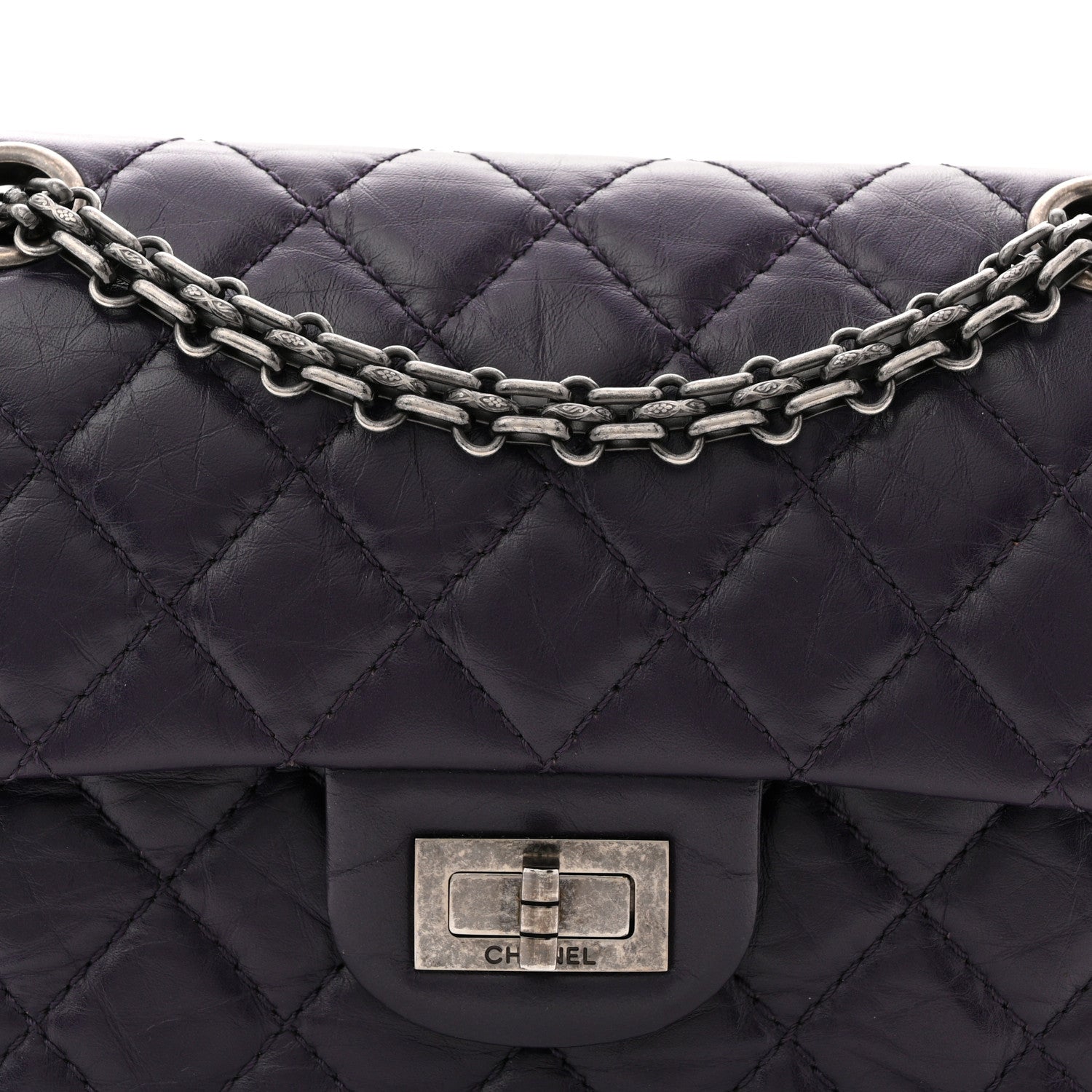 Aged Calfskin Quilted 2.55 Reissue Mini Flap Dark Purple