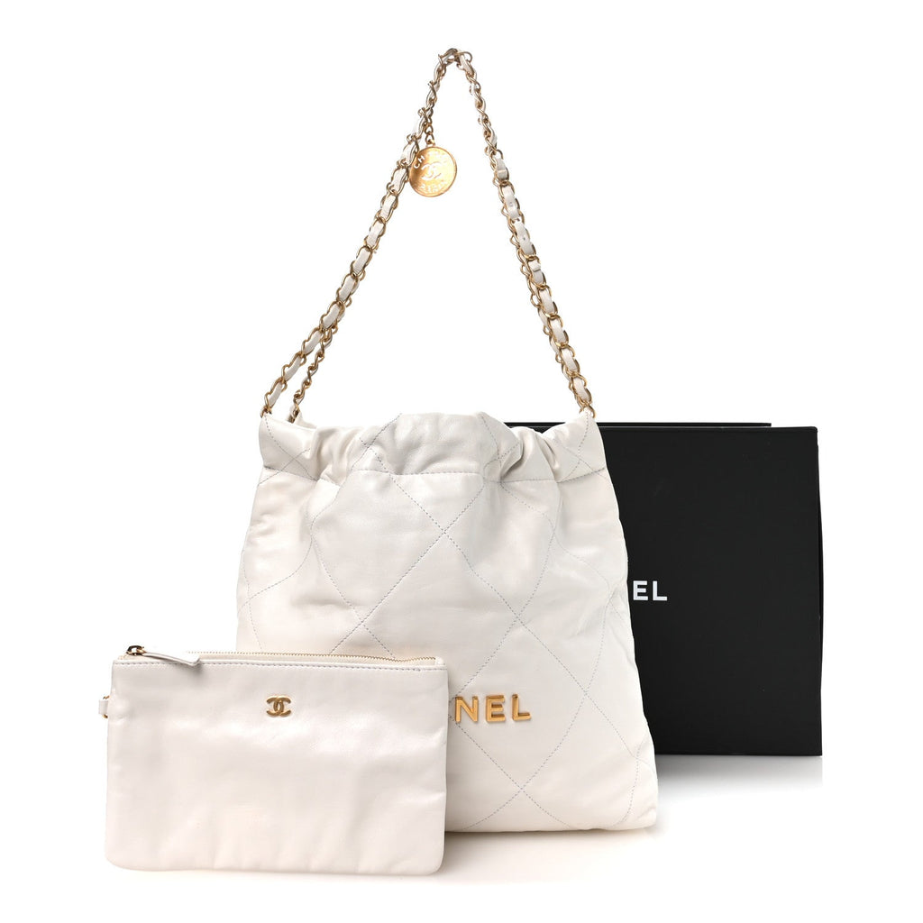 Shiny Calfskin Quilted Small Chanel 22 White