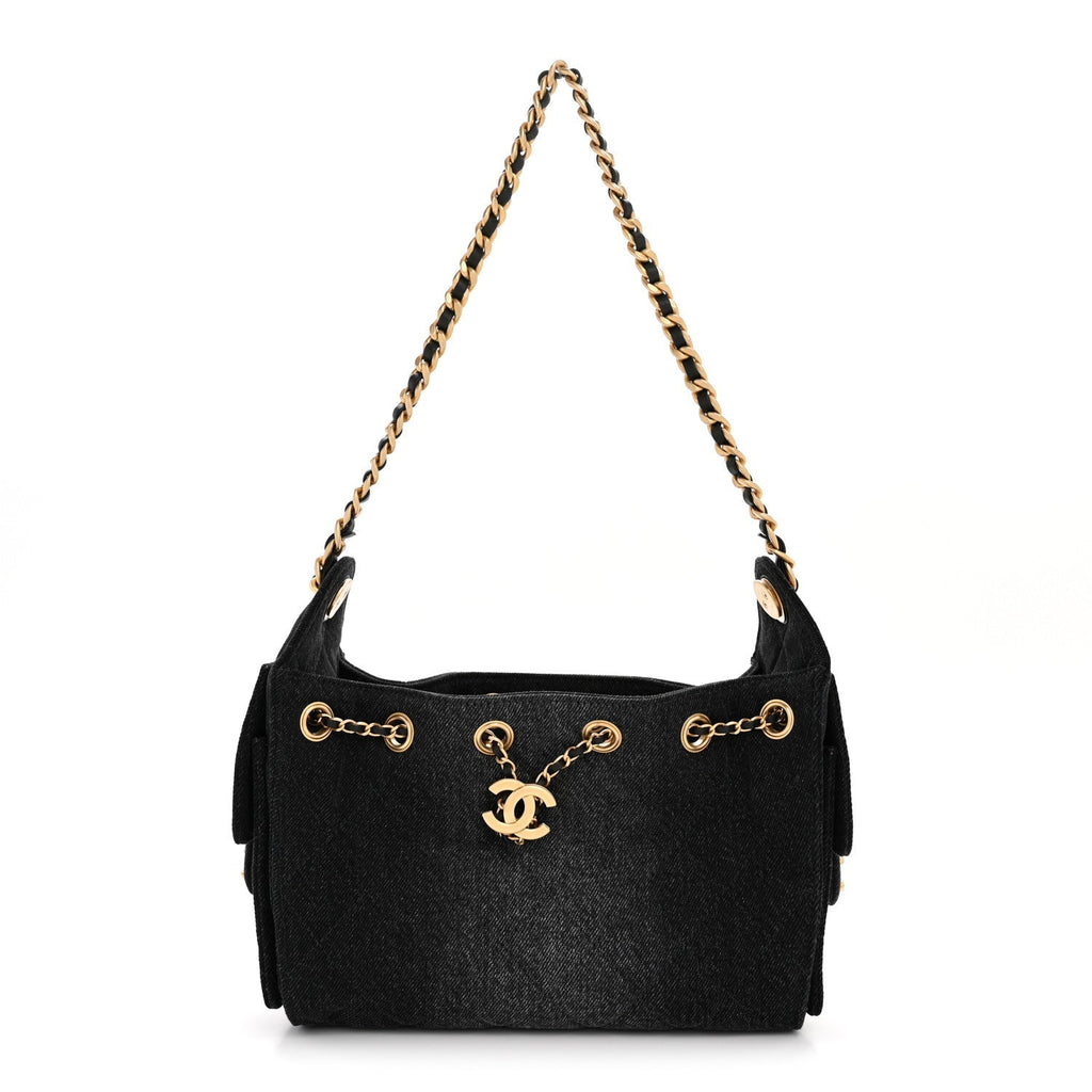 Washed Denim Quilted Mini Chanel 25 Handbag Black