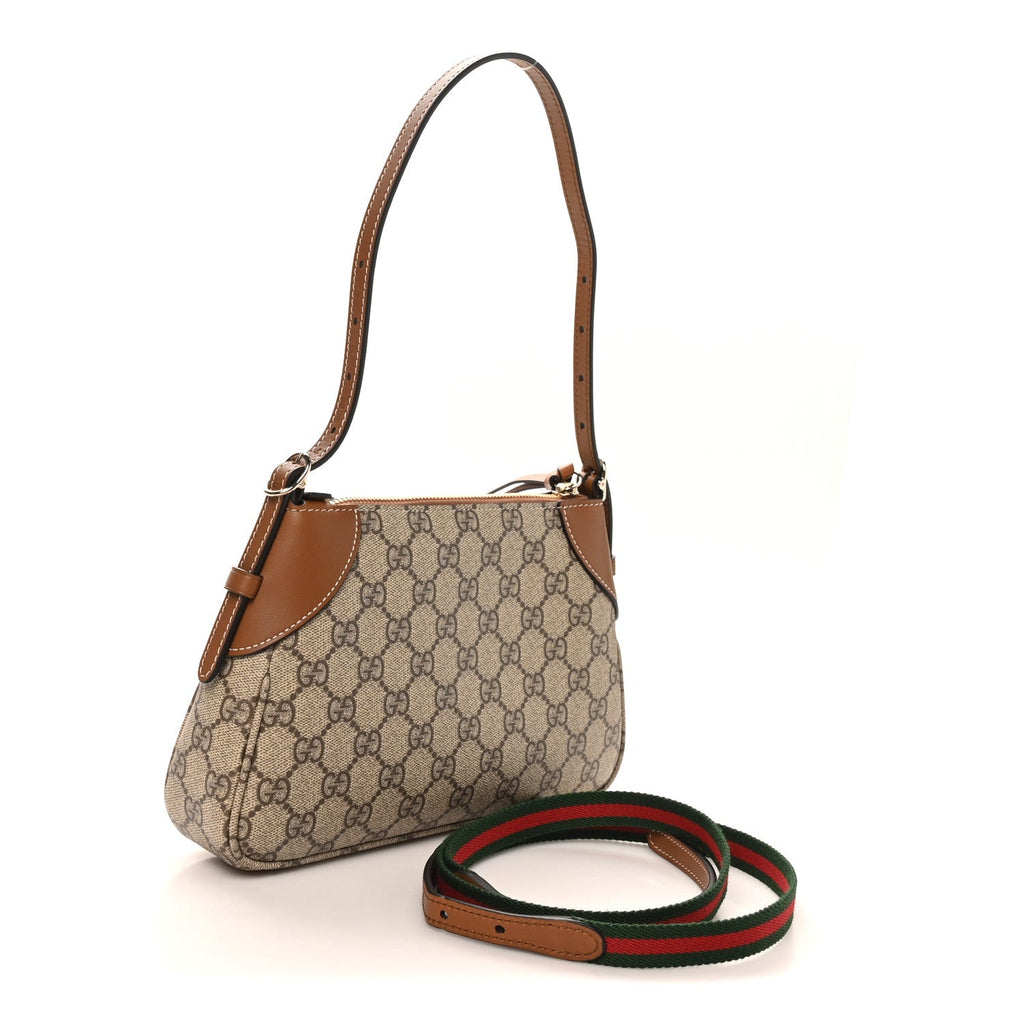 GG Supreme Monogram Textured Calfskin Small Emblem Shoulder Bag Beige Dark Brown