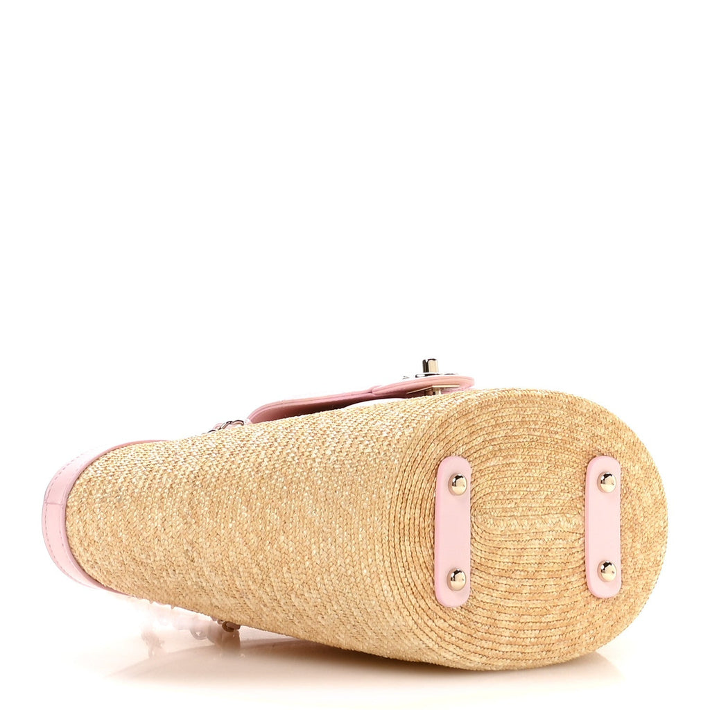 Raffia Lambskin Small Wicker Tote Beige Light Pink