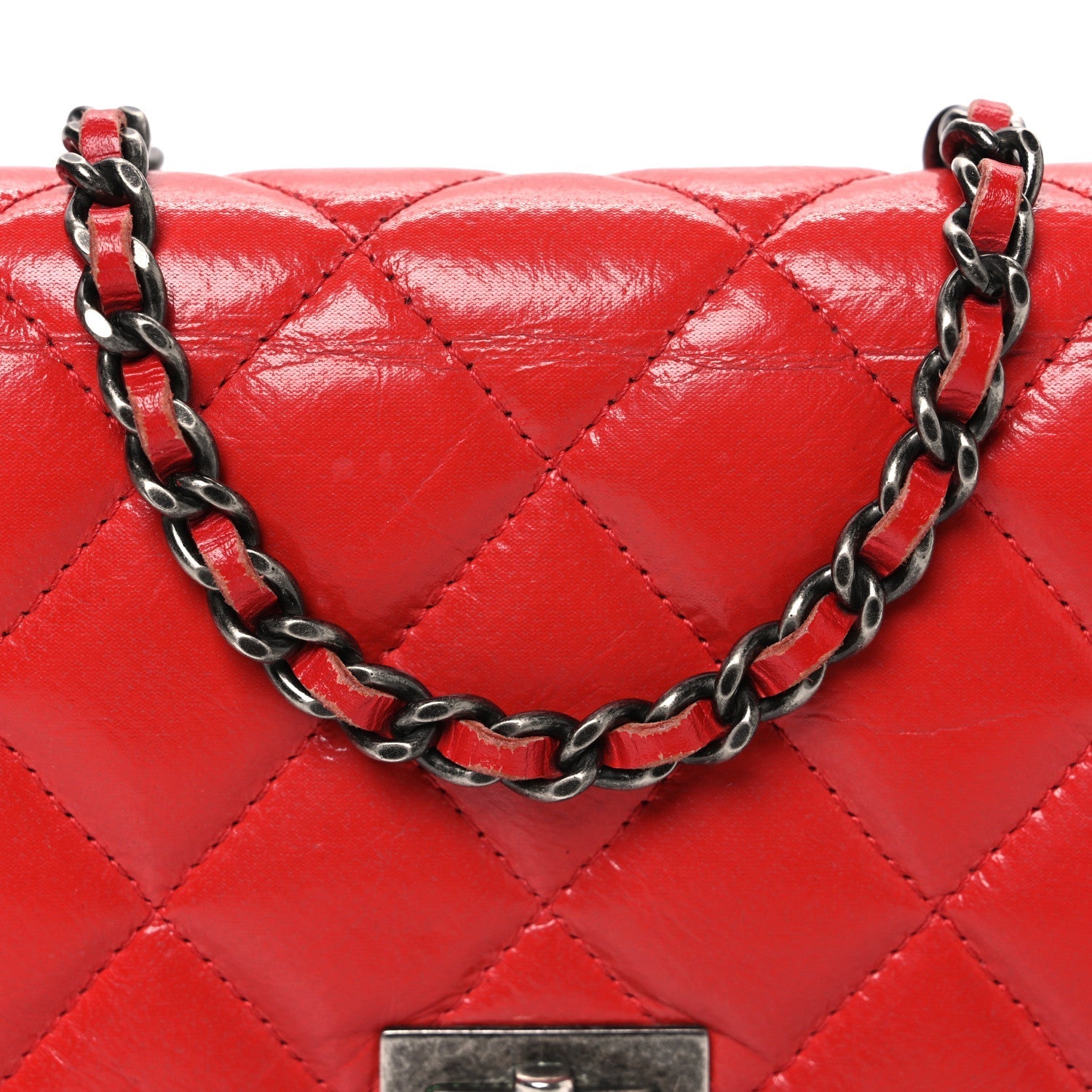 Glazed Calfskin Quilted Reissue Wallet On Chain WOC Red