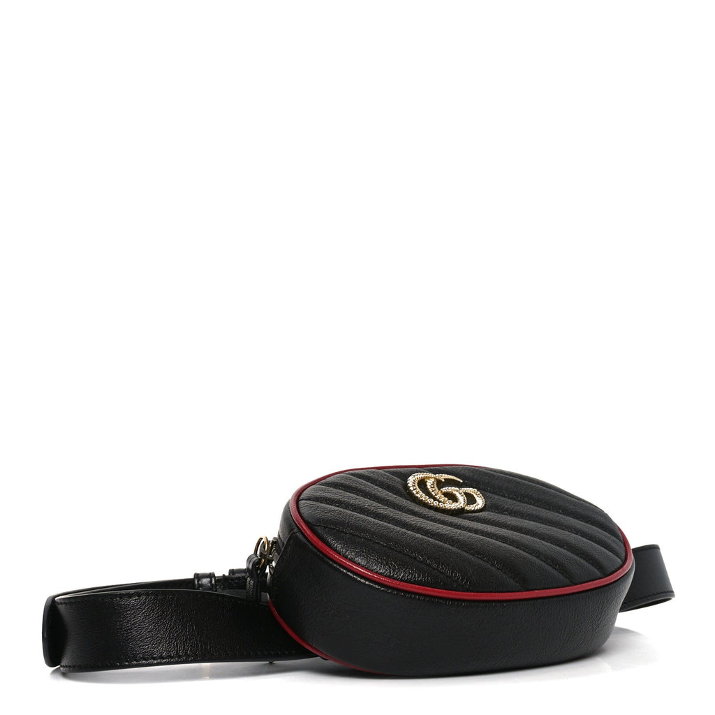 Azalea Calfskin Matelasse Diagonal Torchon GG Marmont Belt Bag 75 30 Black Romantic Cerise