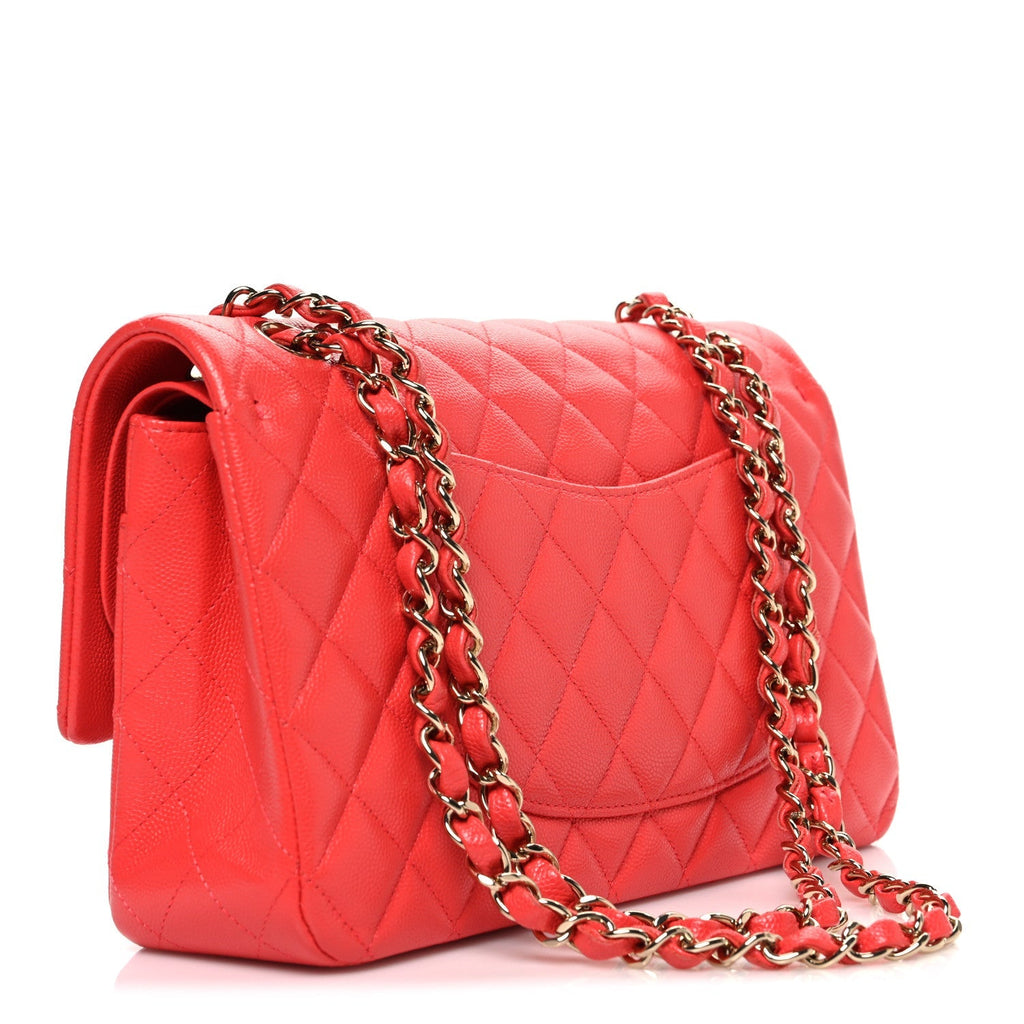 Caviar Quilted Medium Double Flap Red