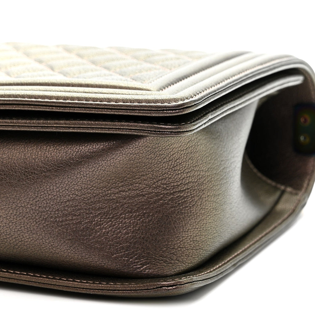 Iridescent Goatskin Quilted New Medium Boy Flap Bronze