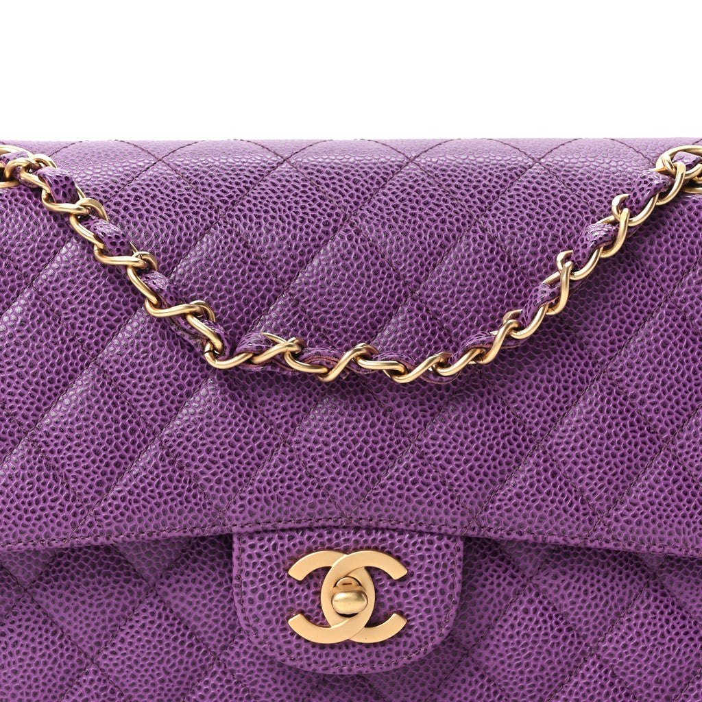 Caviar Quilted Medium Double Flap Purple