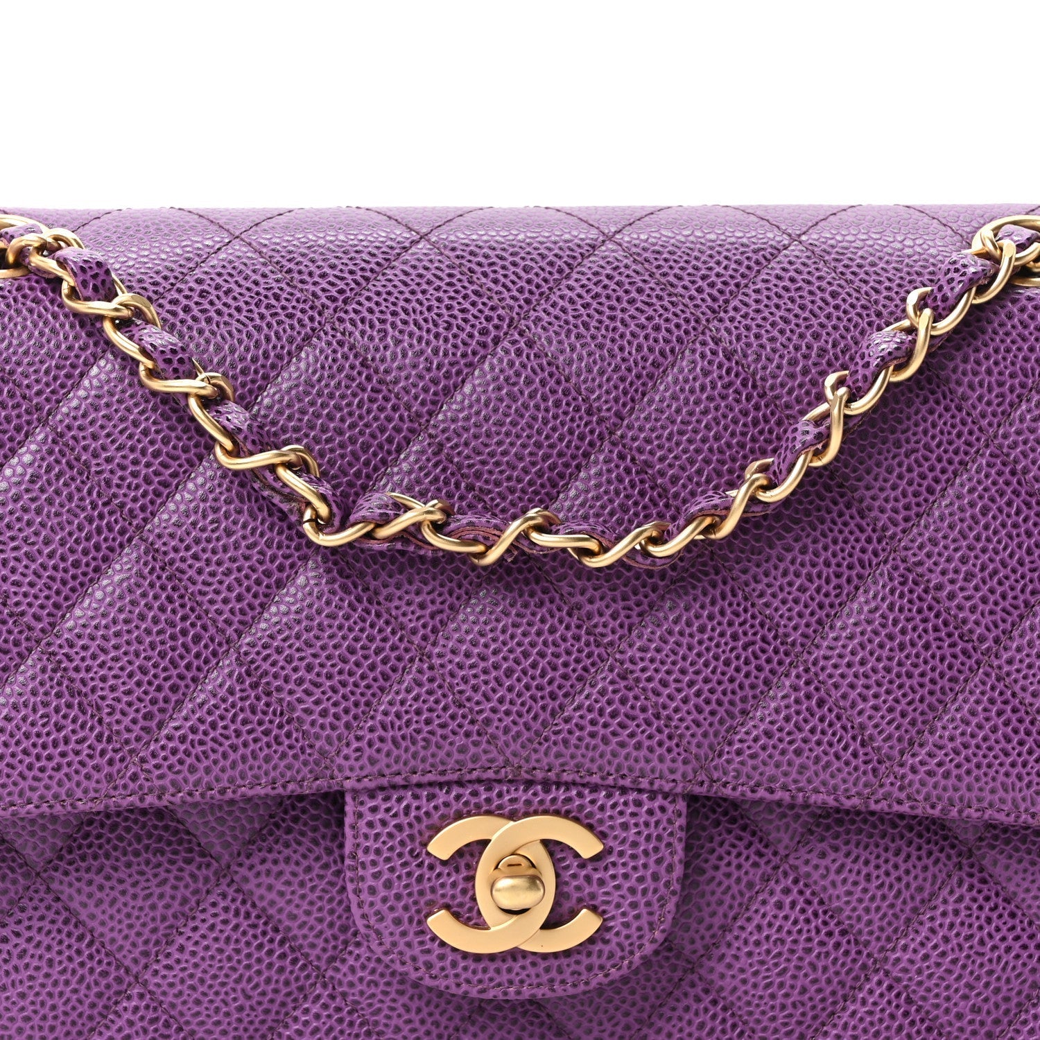 Caviar Quilted Medium Double Flap Purple