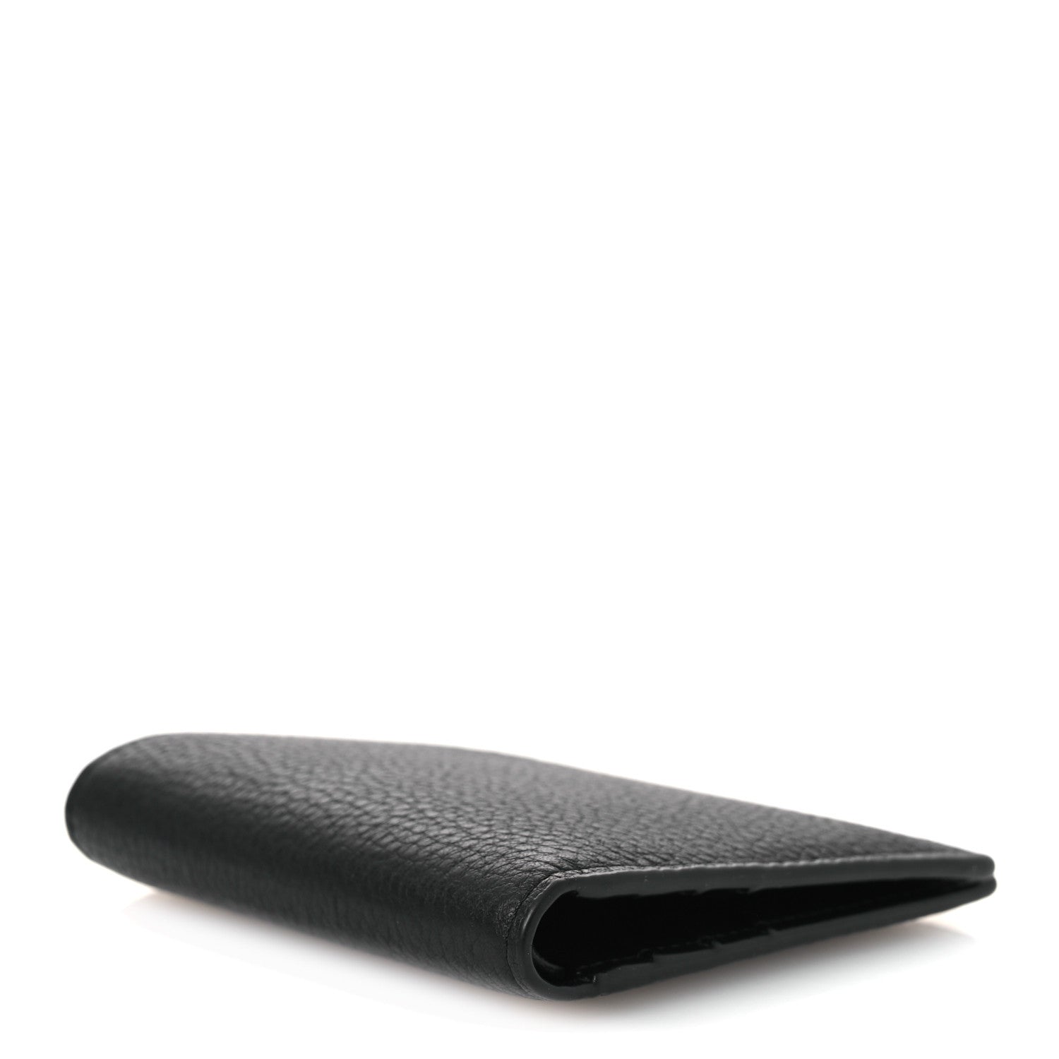 Grained Calfskin Vertical Bi-fold Wallet Black