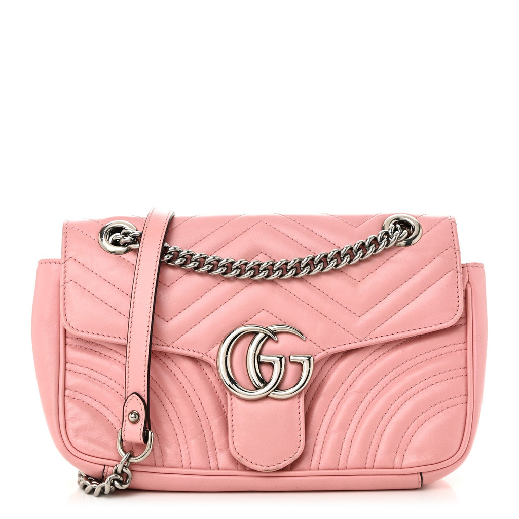 Calfskin Matelasse Small GG Marmont Shoulder Bag Wild Rose
