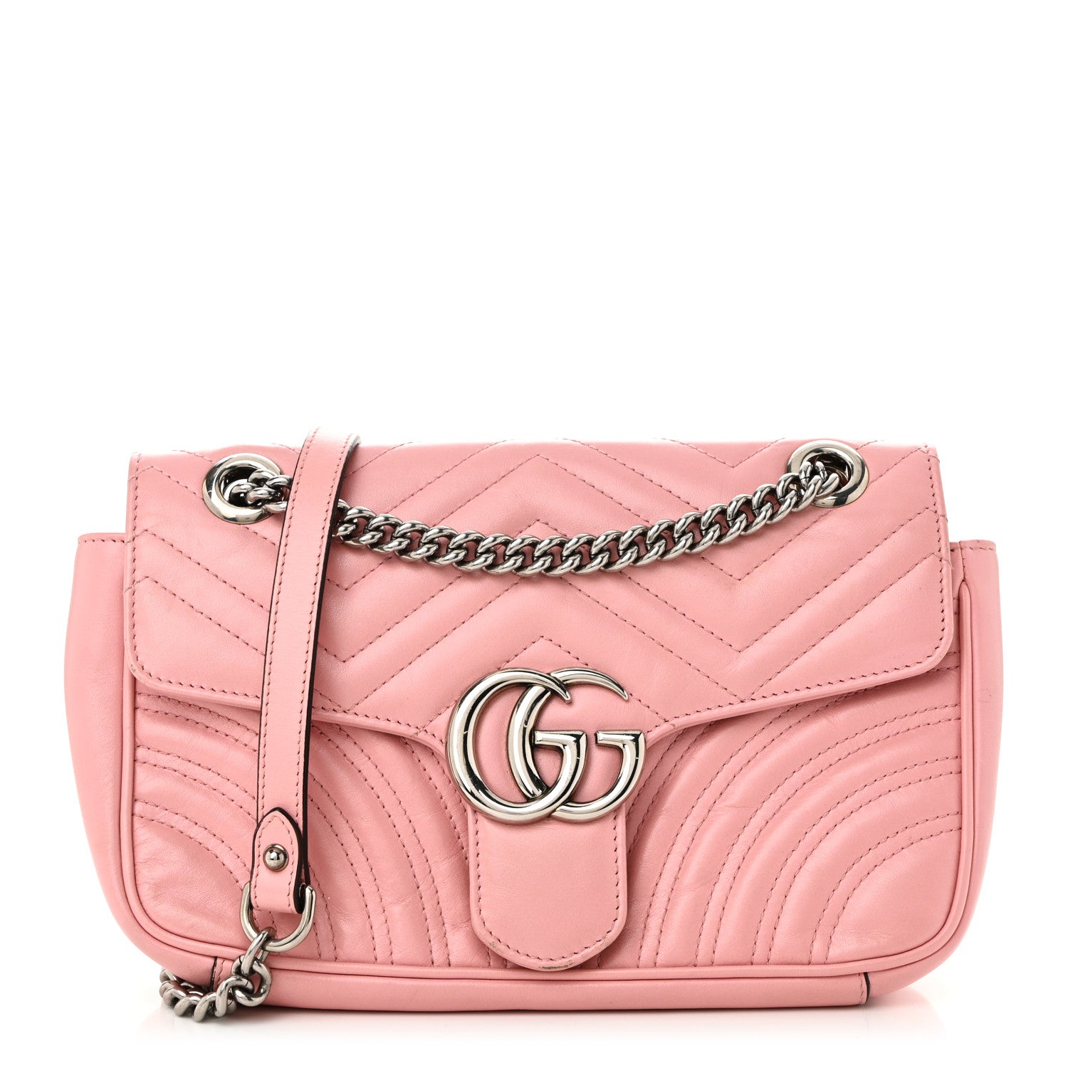 Calfskin Matelasse Small GG Marmont Shoulder Bag Wild Rose