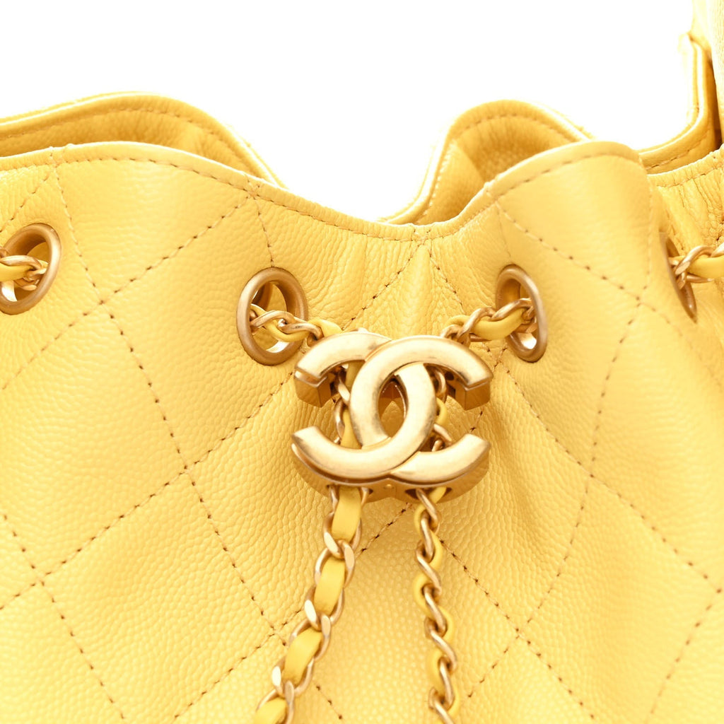 Caviar Quilted Small Chanel 25 Handbag Light Yellow